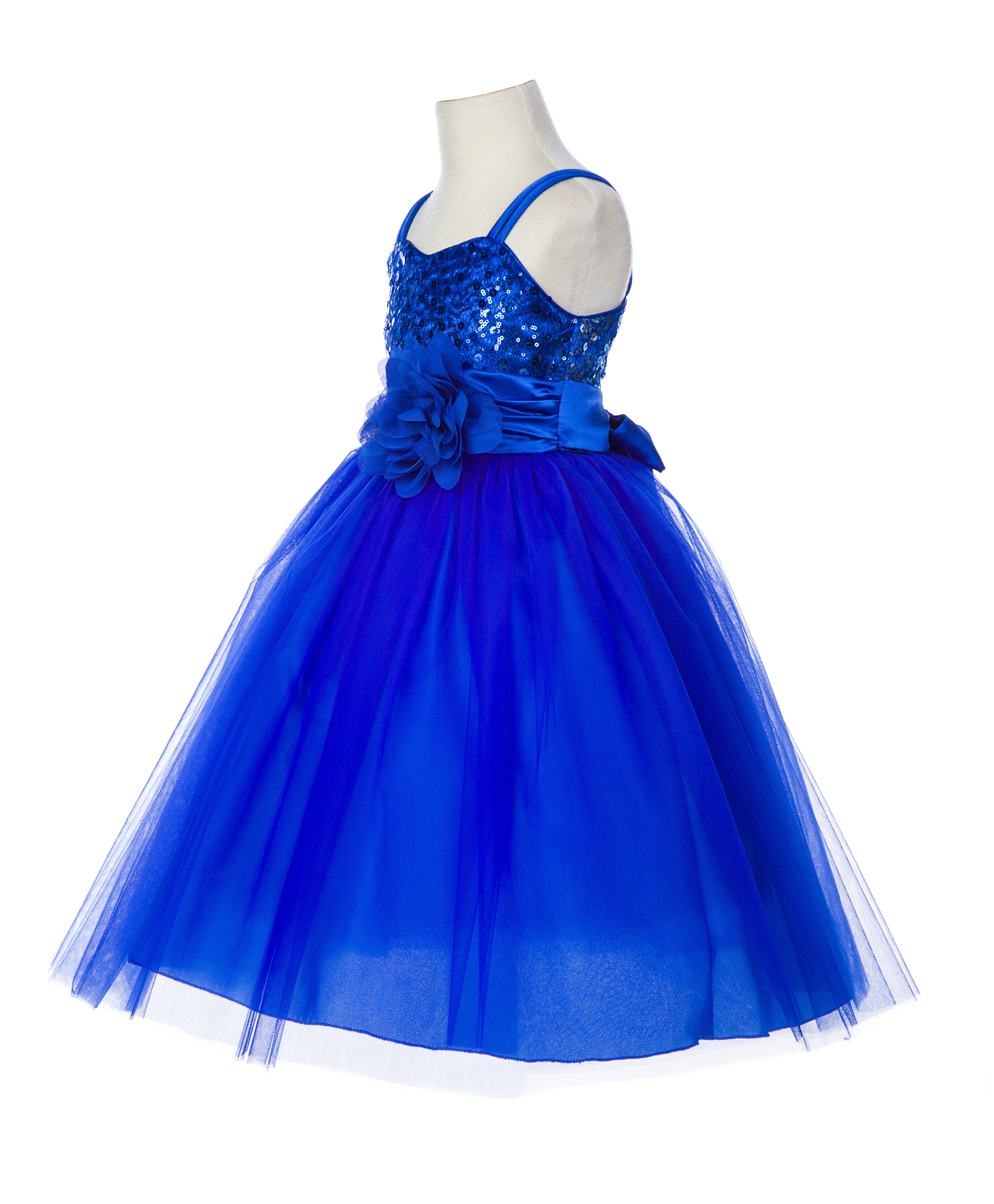 Royal Blue Spaghetti-Straps Sequin Tulle Flower Girl Dress Stunning B-1508NF