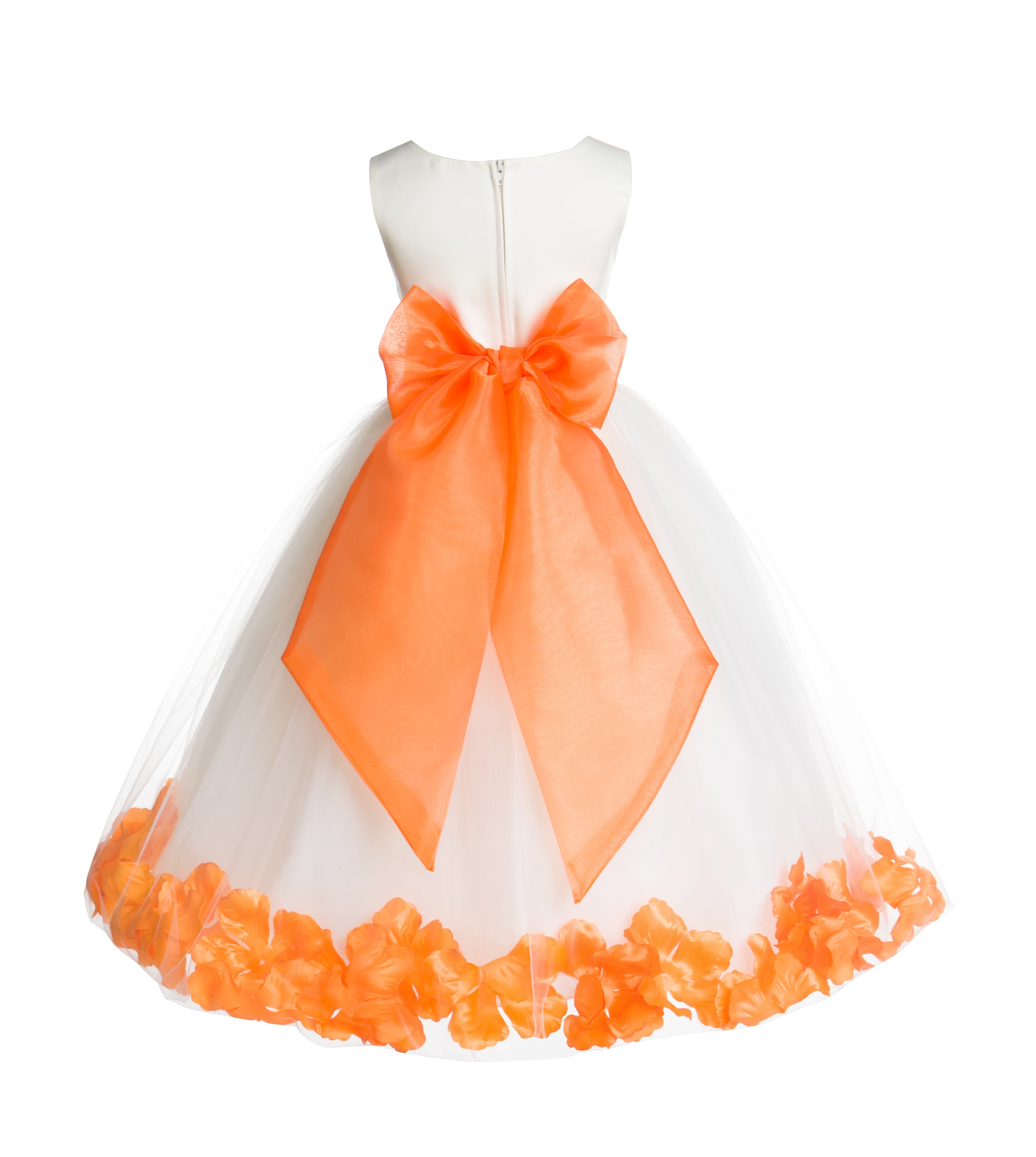 Ivory/Orange Floral Rose Petals Tulle Flower Girl Dress 007