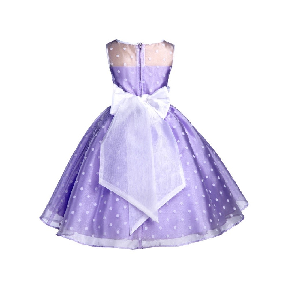 Lilac/White/White Polka Dot Organza Flower Girl Dress Party Recital 1509