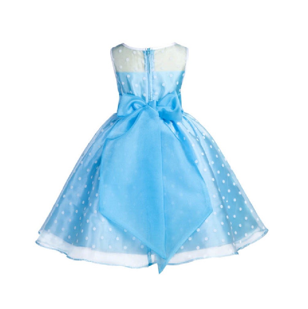 Turquoise/White/Turquoise Polka Dot Organza Flower Girl Dress Party Recital 1509