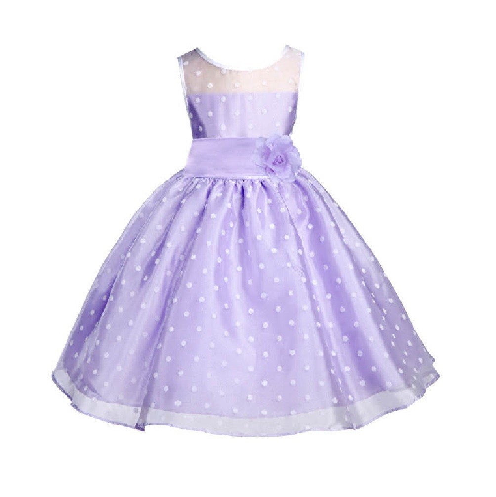 Lilac/White/Lilac Polka Dot Organza Flower Girl Dress Party Recital 1509