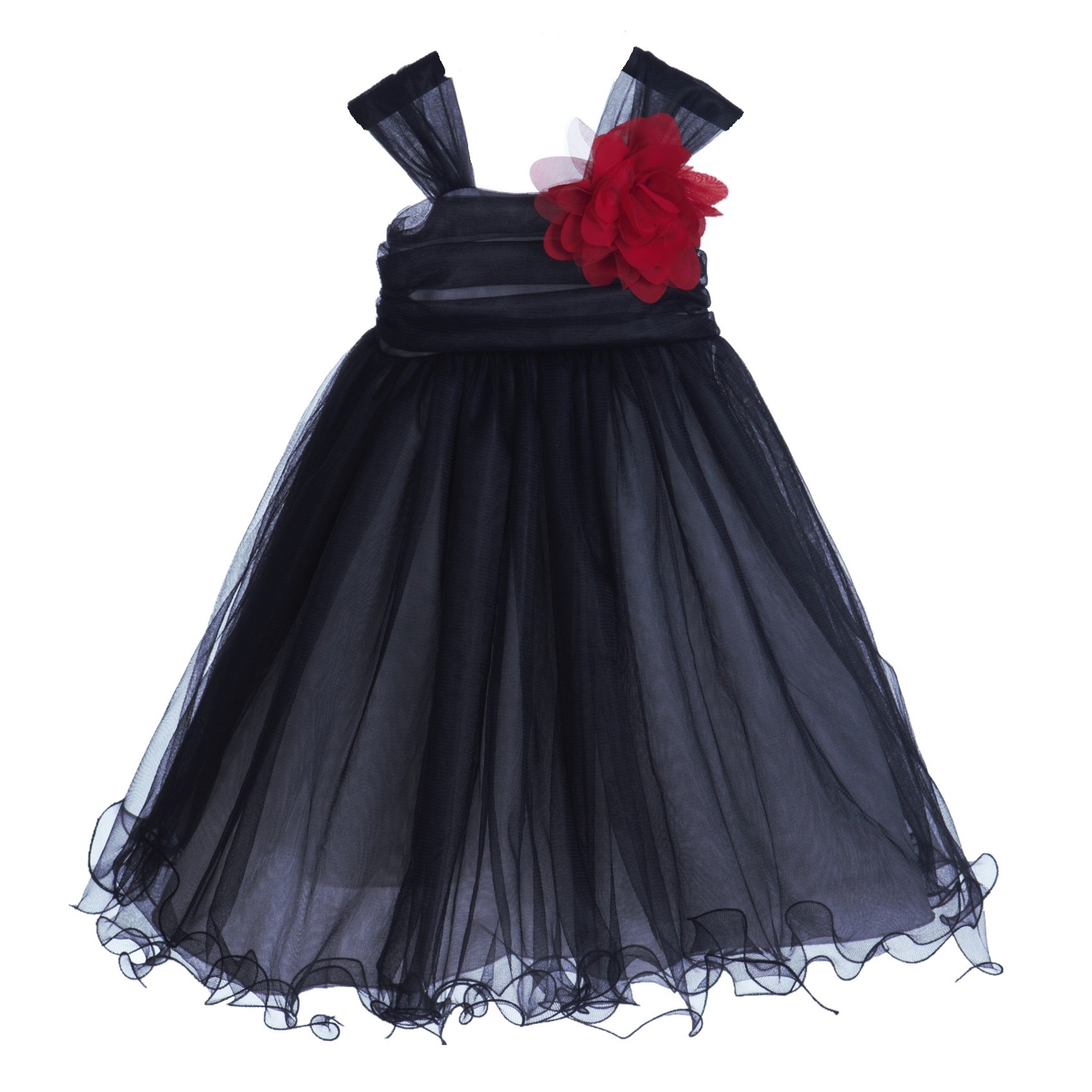 Black/Red Rattail Edge Tulle Flower Girl Dress Pretty Princess 117NF