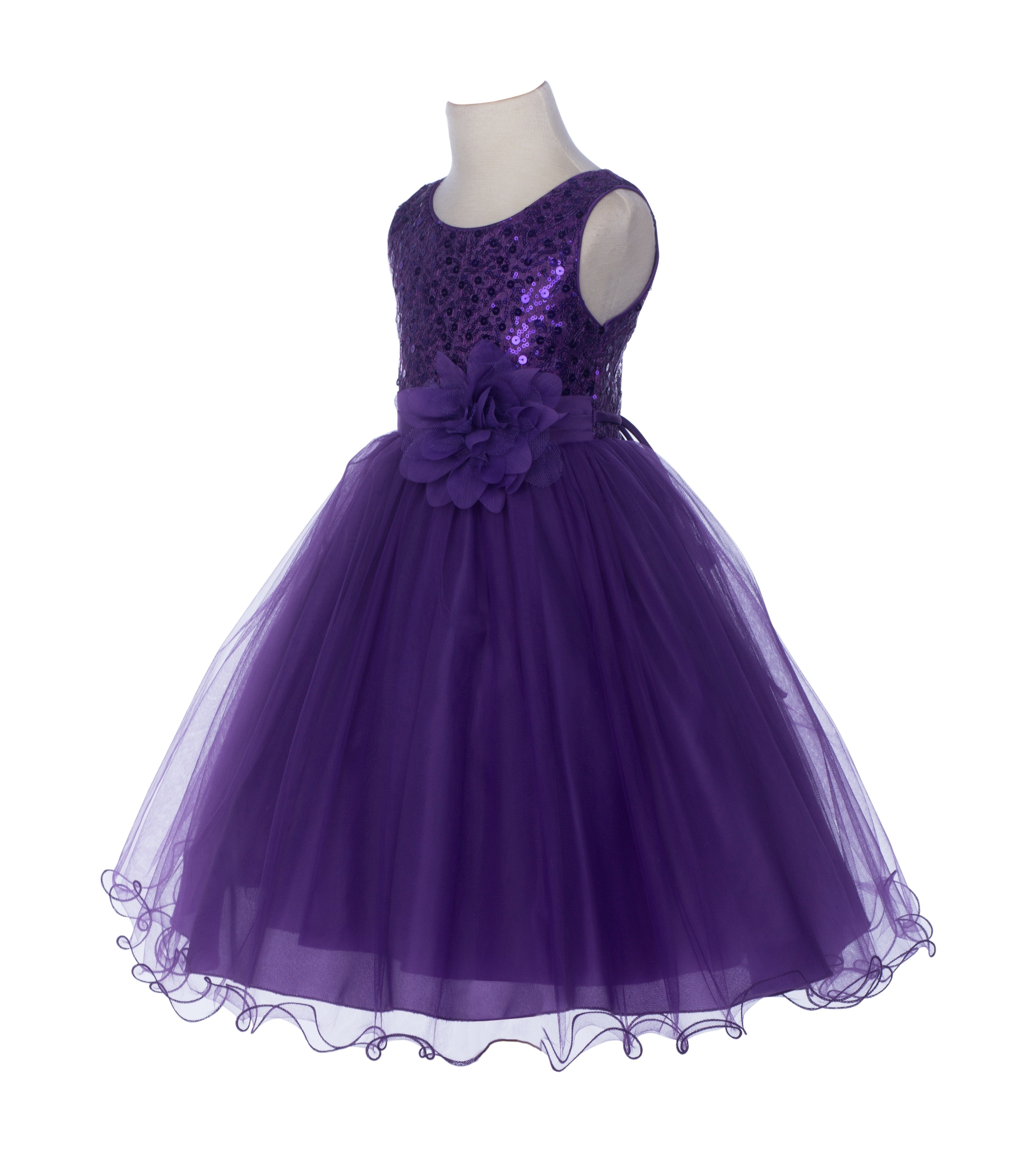 Purple Glitter Sequin Tulle Flower Girl Dress Formal Princess B-011NF