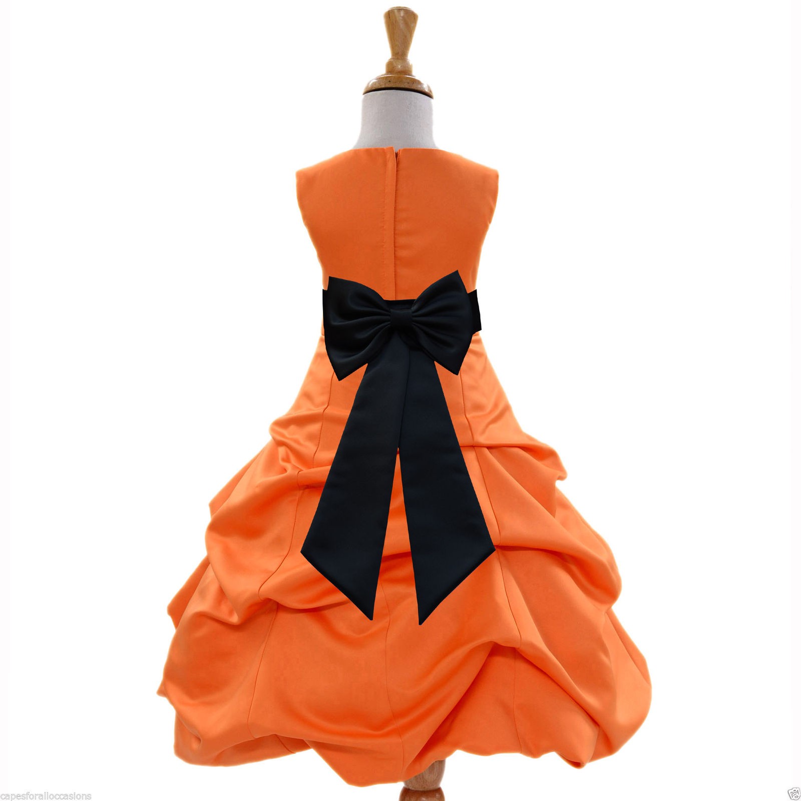 Orange/Black Satin Pick-Up Bubble Flower Girl Dress Halloween 808T