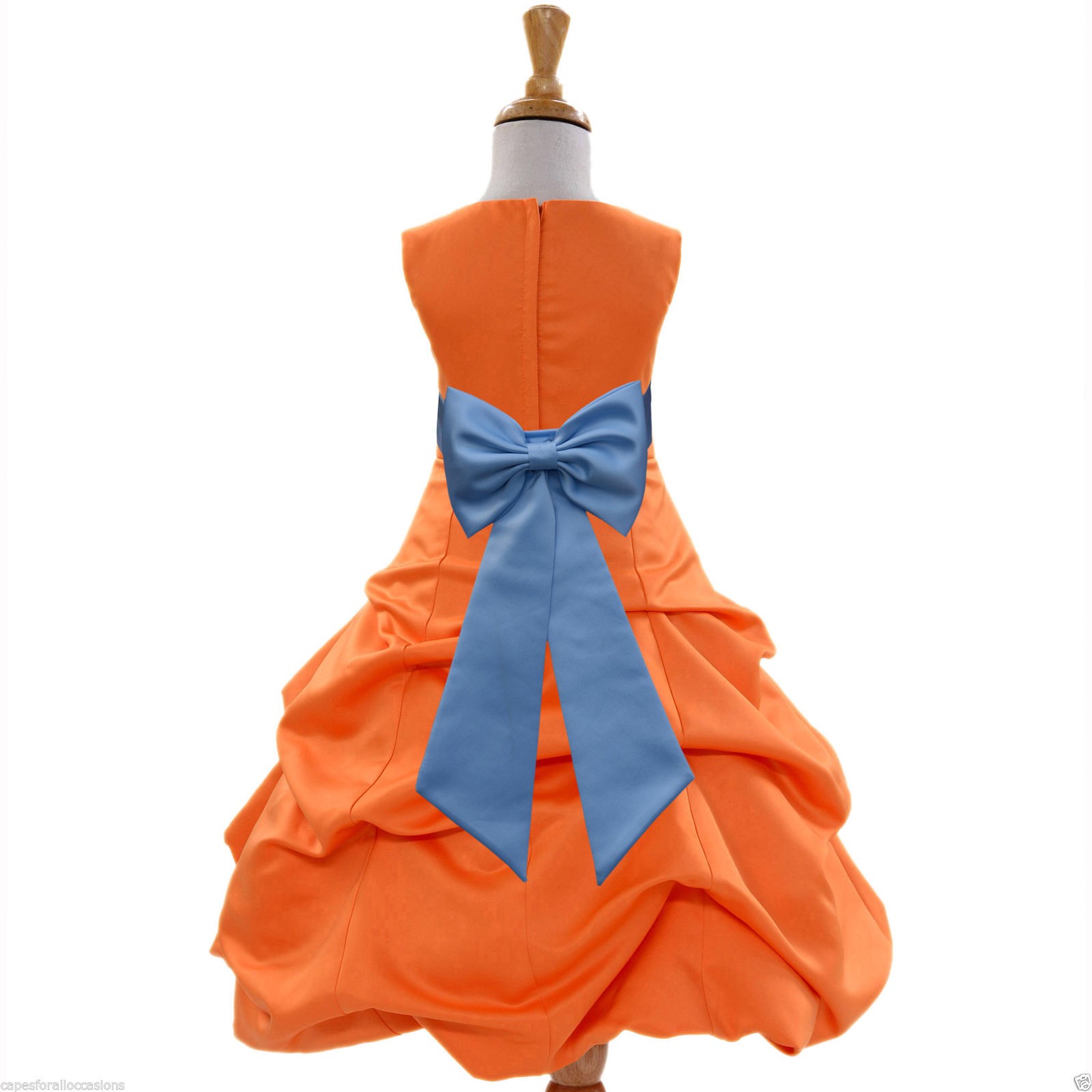 Orange/Sky Blue Satin Pick-Up Bubble Flower Girl Dress Halloween 808T