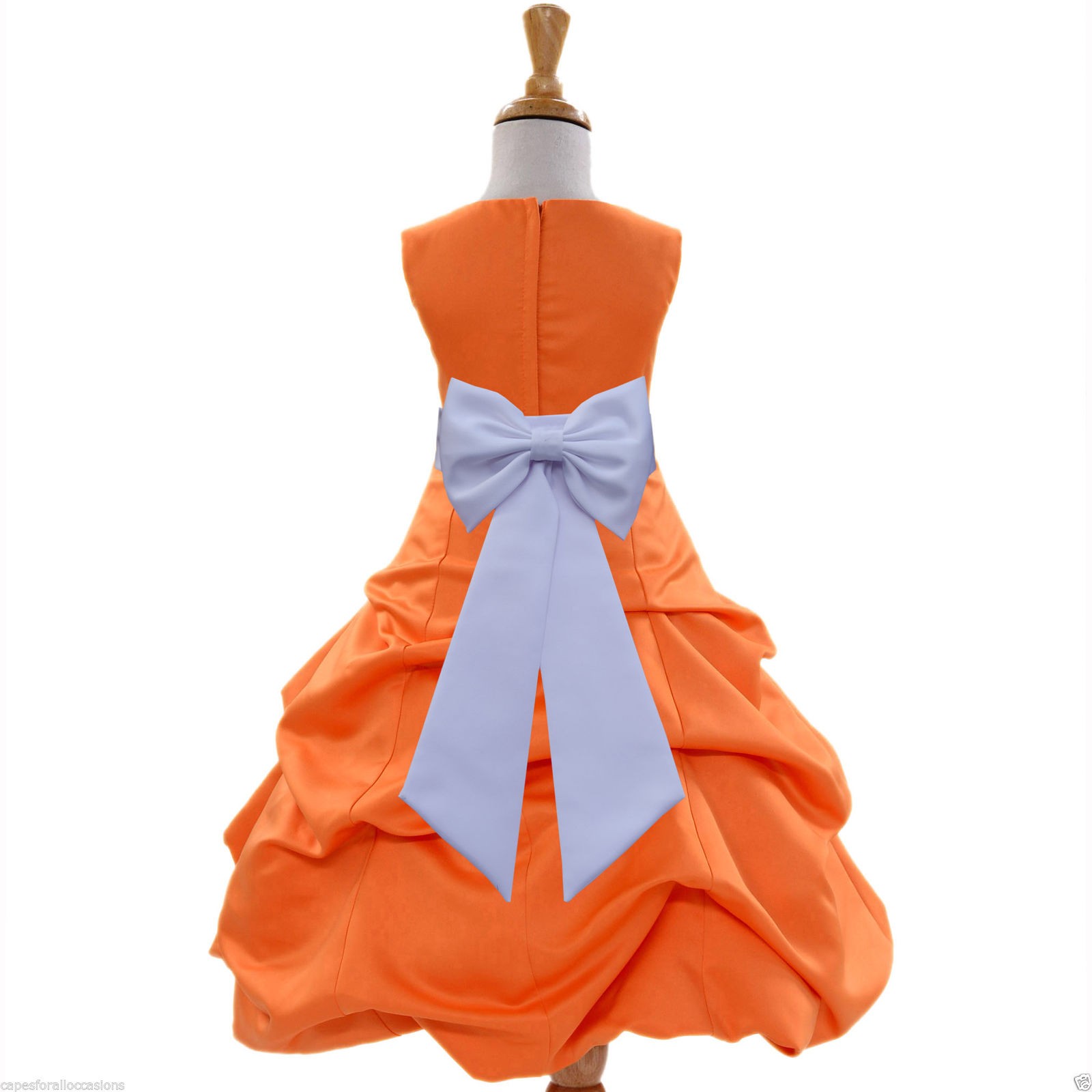 Orange/White Satin Pick-Up Bubble Flower Girl Dress Halloween 808T