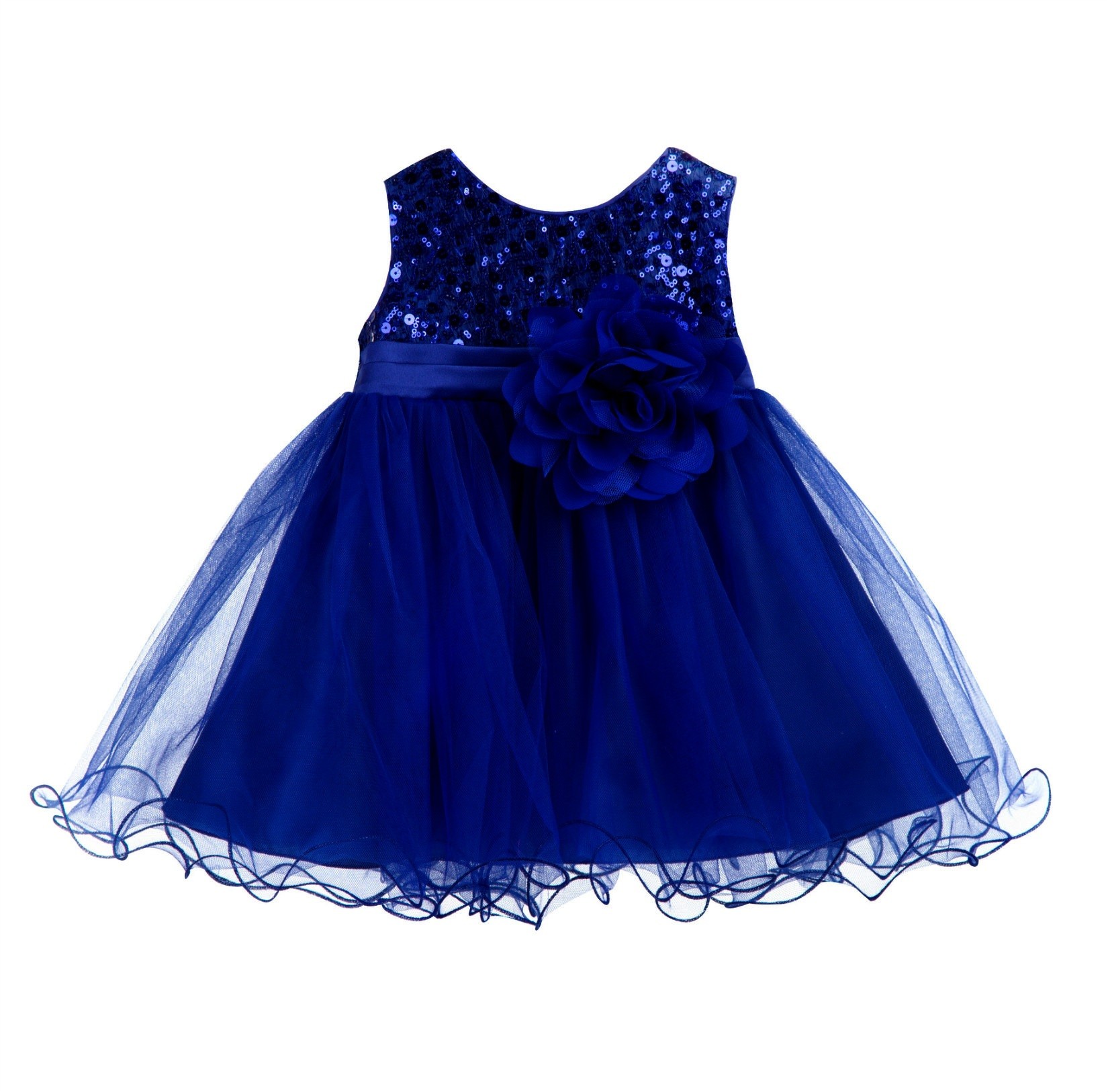 Navy Blue Glitter Sequin Tulle Flower Girl Dress Formal Princess B-011NF