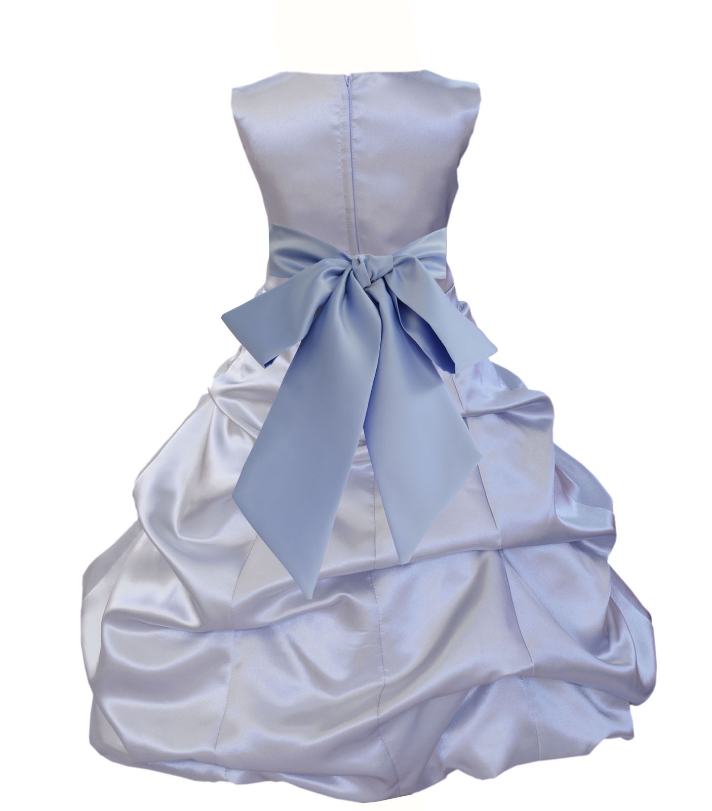Silver/Bluebird Satin Pick-Up Bubble Flower Girl Dress Stylish 806S
