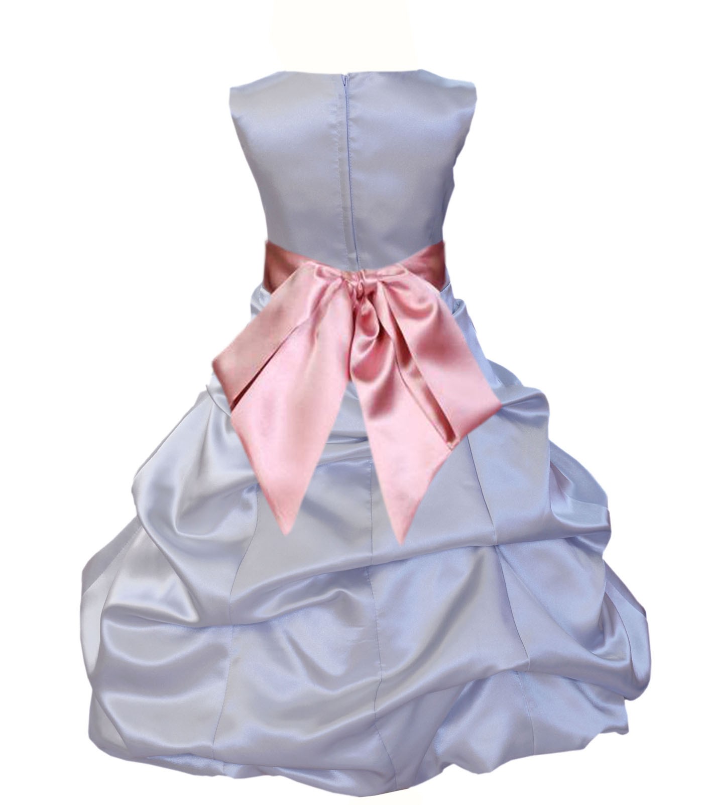 Silver/Dusty Rose Satin Pick-Up Bubble Flower Girl Dress Stylish 806S