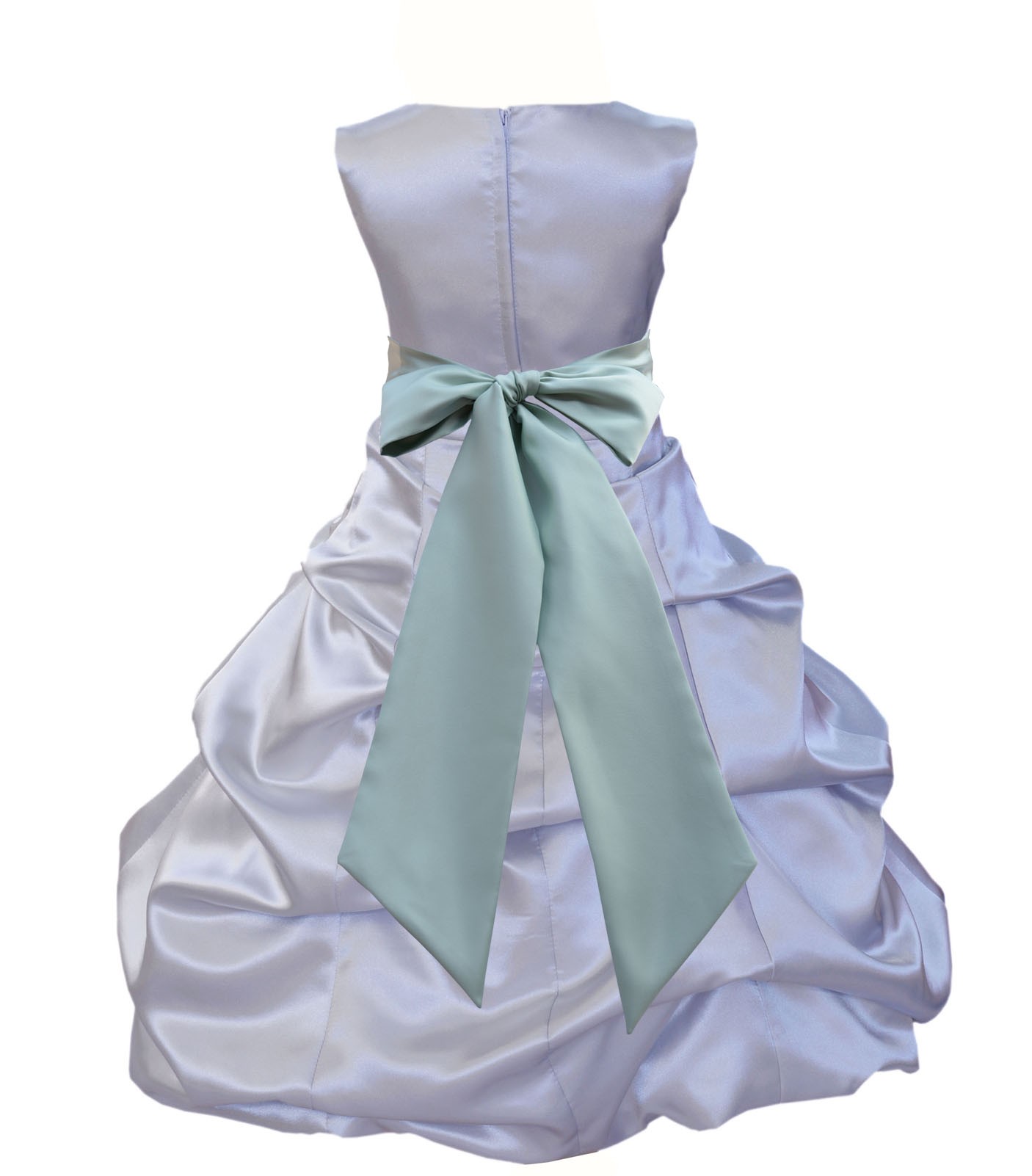 Silver/Sage Satin Pick-Up Bubble Flower Girl Dress Stylish 806S