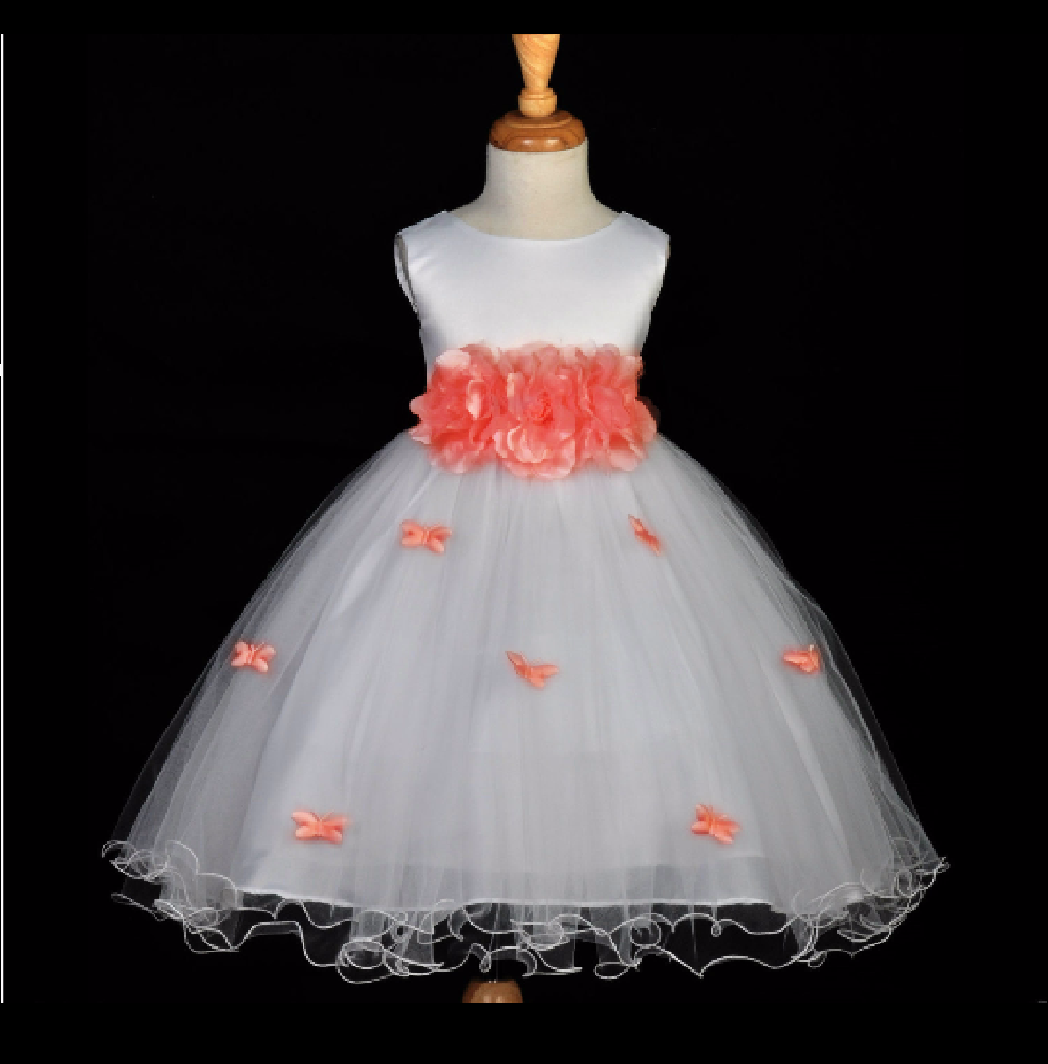 White and coral flower girl dresses hot sale