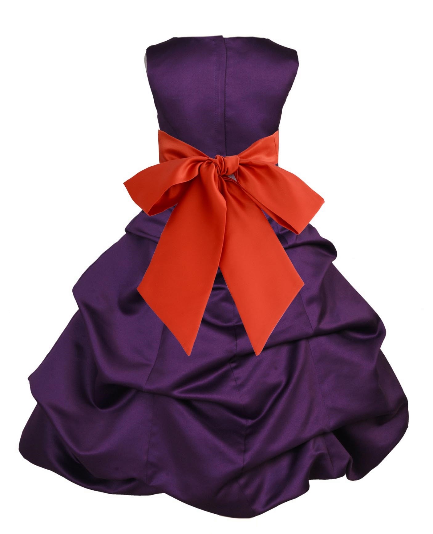 Purple/Persimmon Satin Pick-Up Bubble Flower Girl Dress Easter 806S