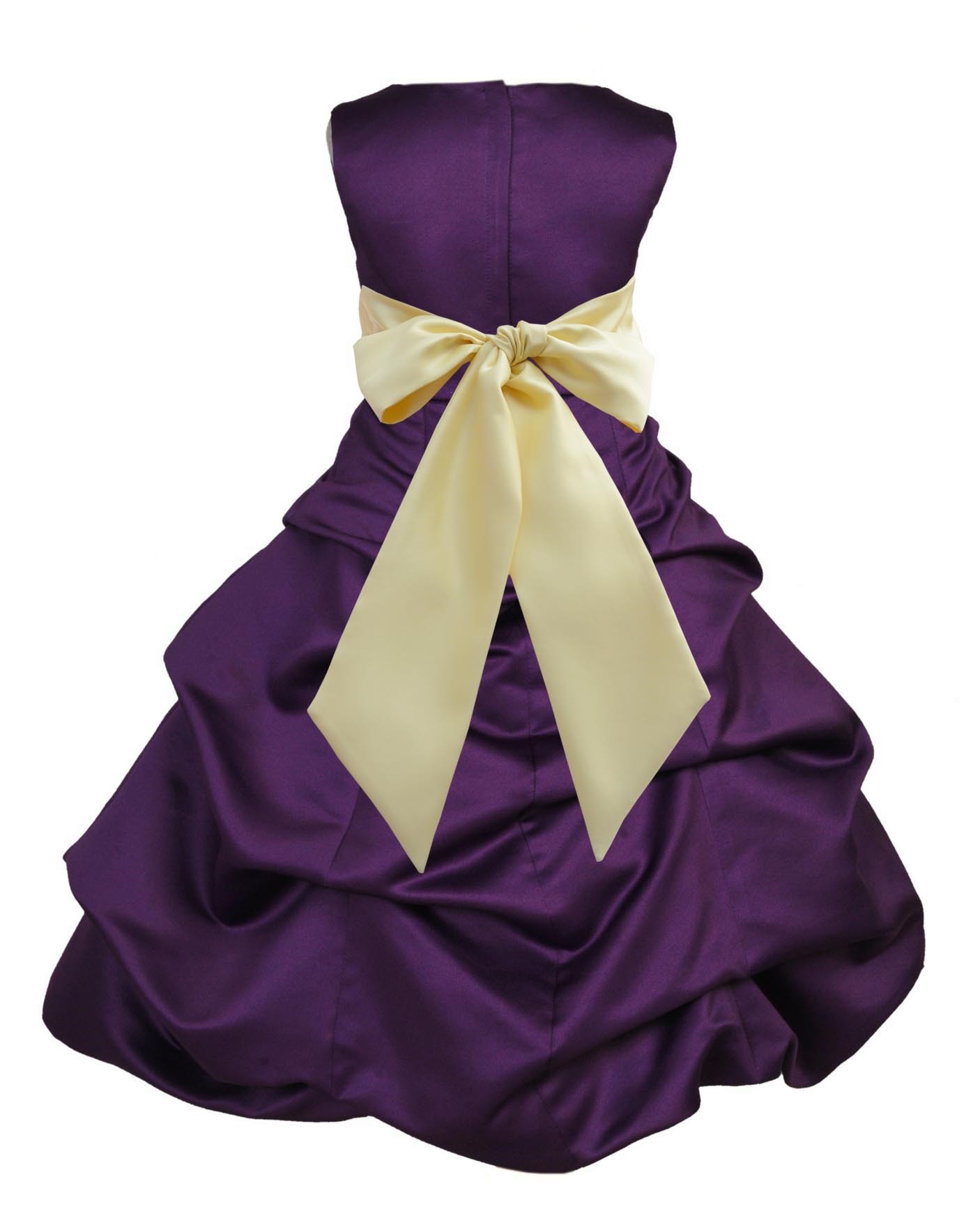 Purple/Canary Satin Pick-Up Bubble Flower Girl Dress Easter 806S