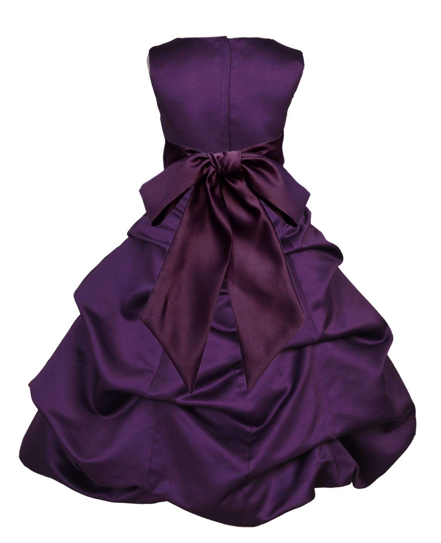 Purple/Plum Satin Pick-Up Bubble Flower Girl Dress Easter 806S