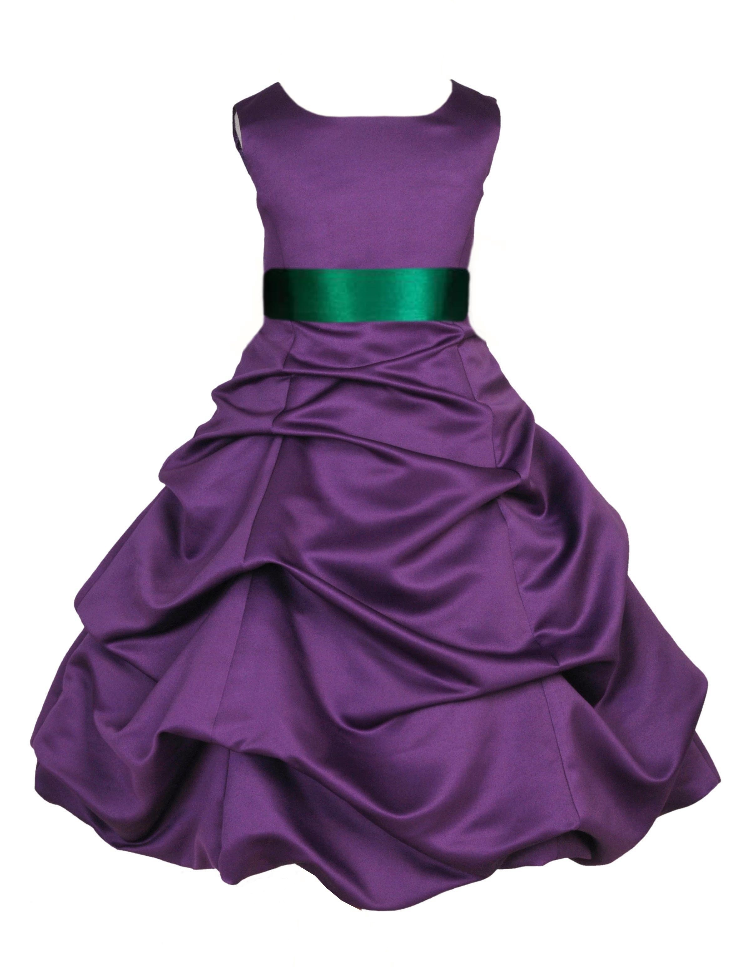 Purple/Green Satin Pick-Up Bubble Flower Girl Dress Easter 806S