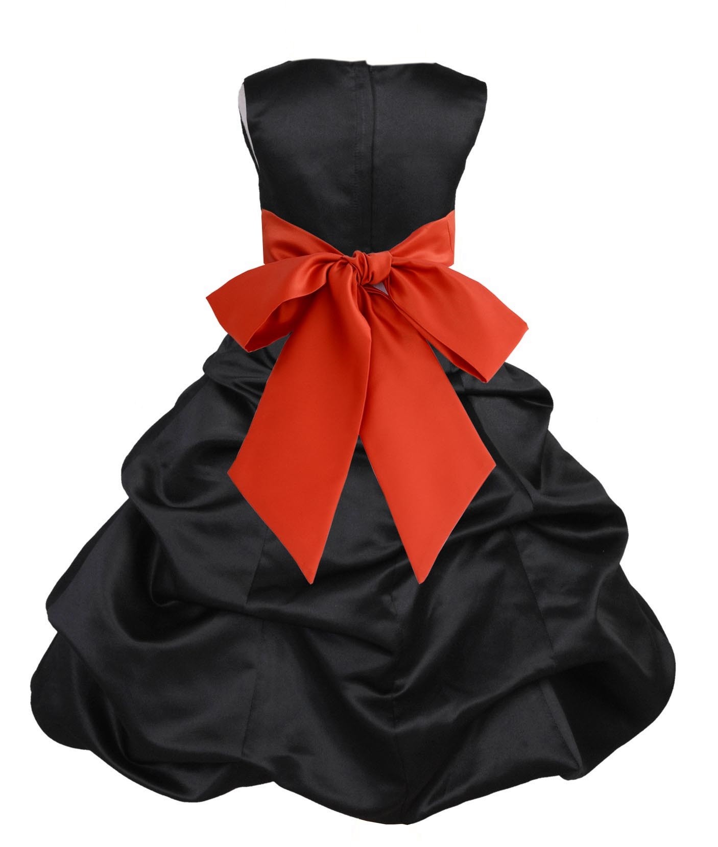 Black/Persimmon Satin Pick-Up Bubble Flower Girl Dress Formal 806S