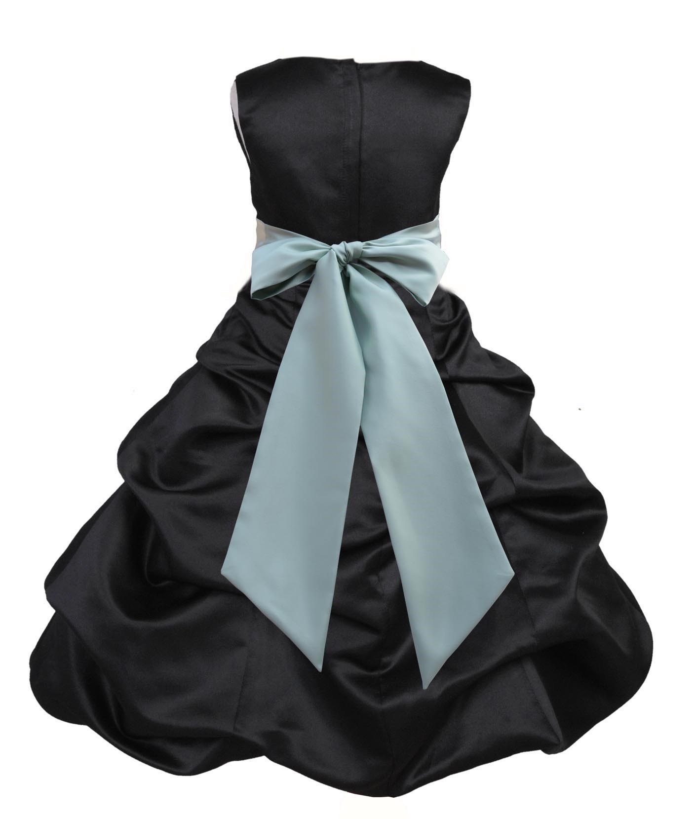 Black/Sage Satin Pick-Up Bubble Flower Girl Dress Formal 806S