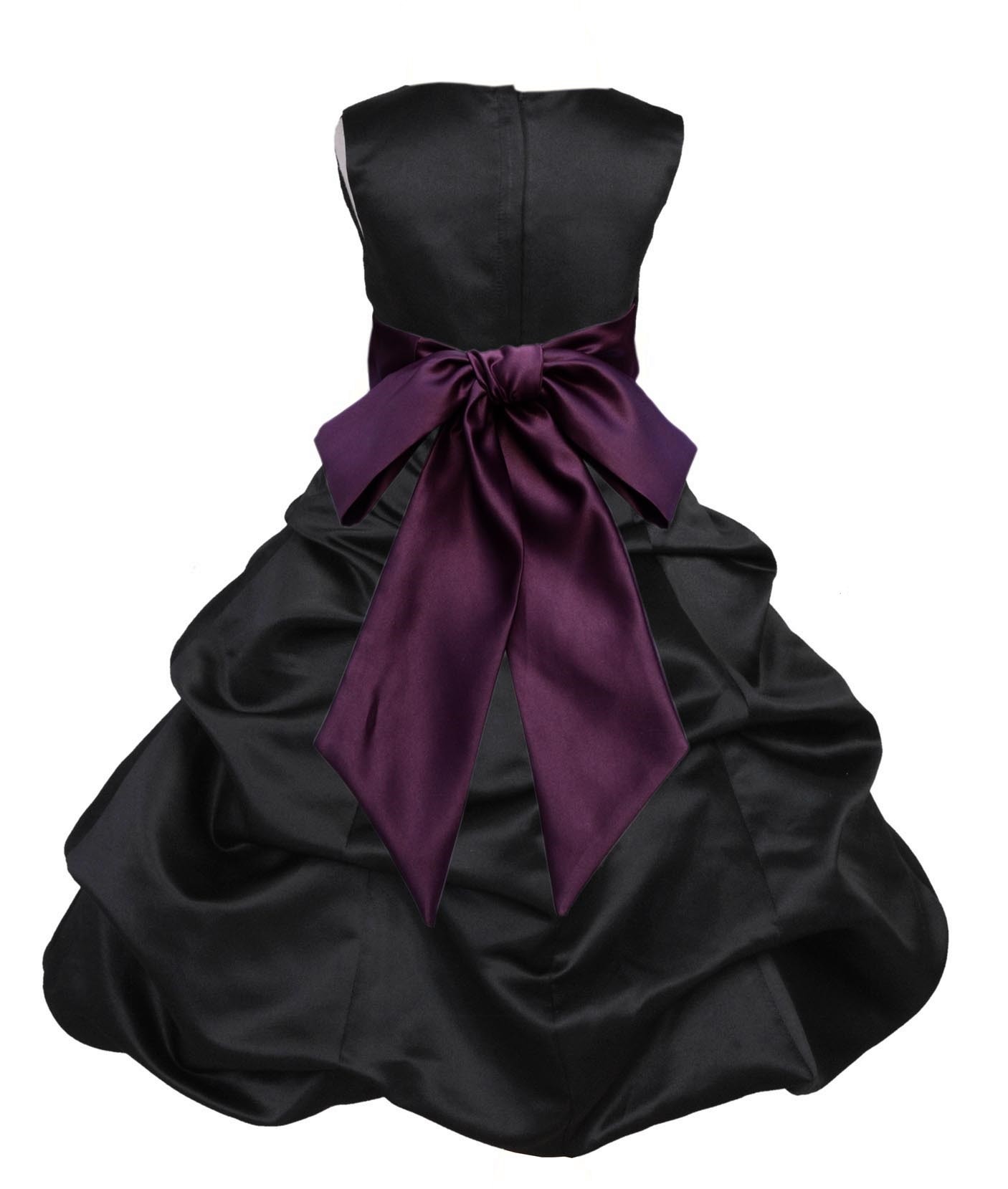 Black/Plum Satin Pick-Up Bubble Flower Girl Dress Formal 806S