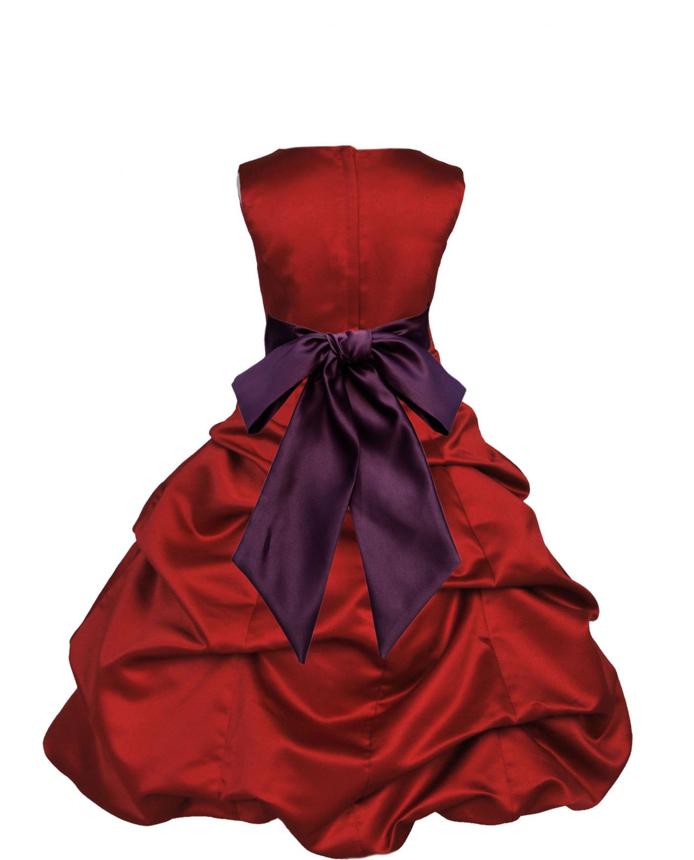 Apple Red/Plum Satin Pick-Up Bubble Flower Girl Dress 806S
