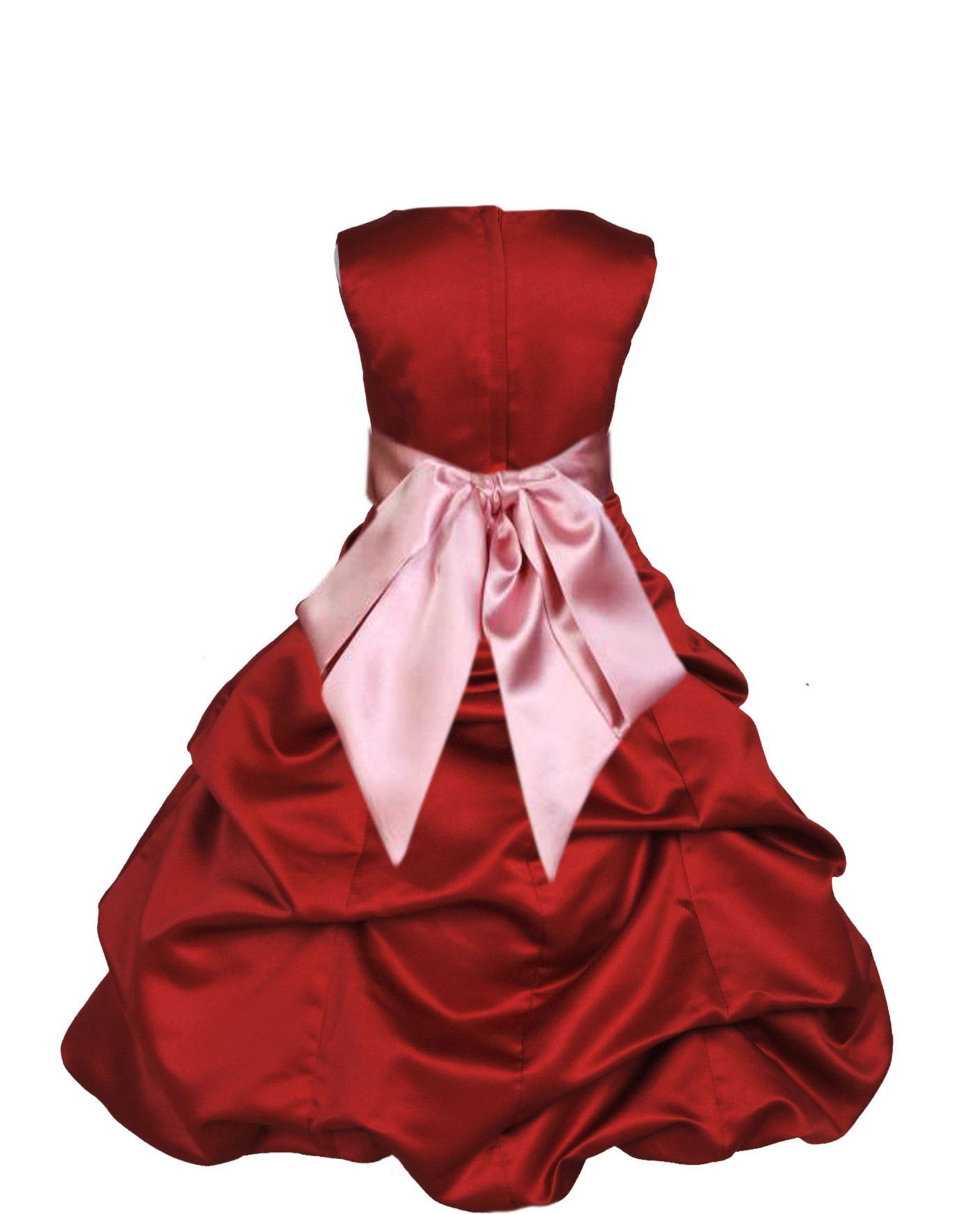 Apple Red/Dusty Rose Satin Pick-Up Bubble Flower Girl Dress 806S