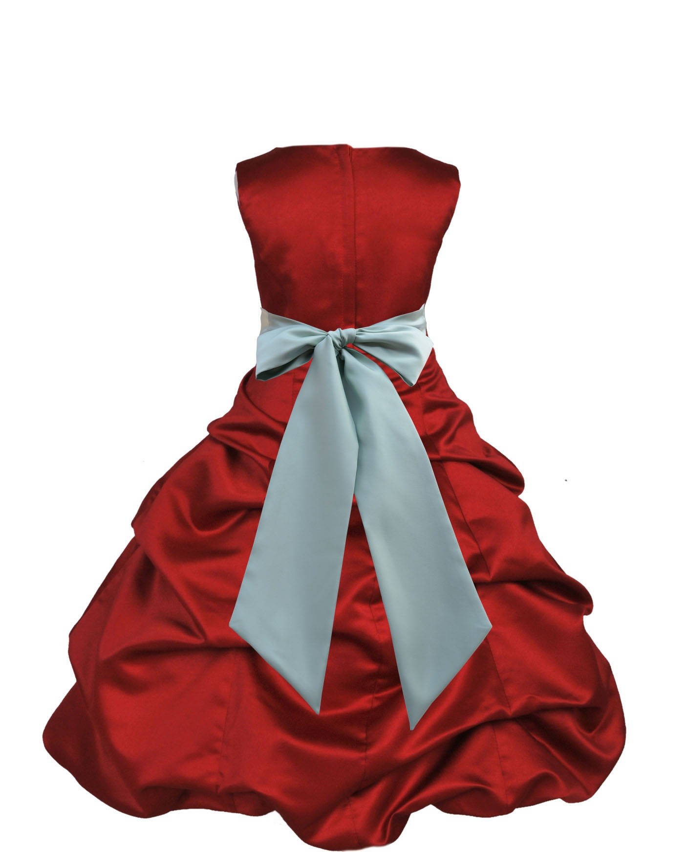 Apple Red/Sage Satin Pick-Up Bubble Flower Girl Dress 806S