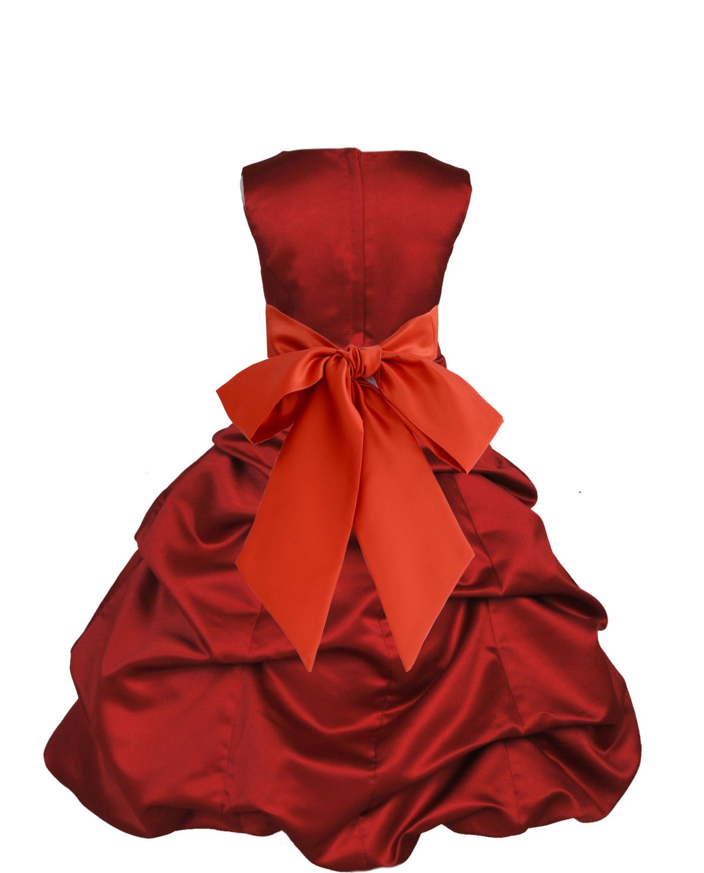 Apple Red/Persimmon Satin Pick-Up Bubble Flower Girl Dress 806S