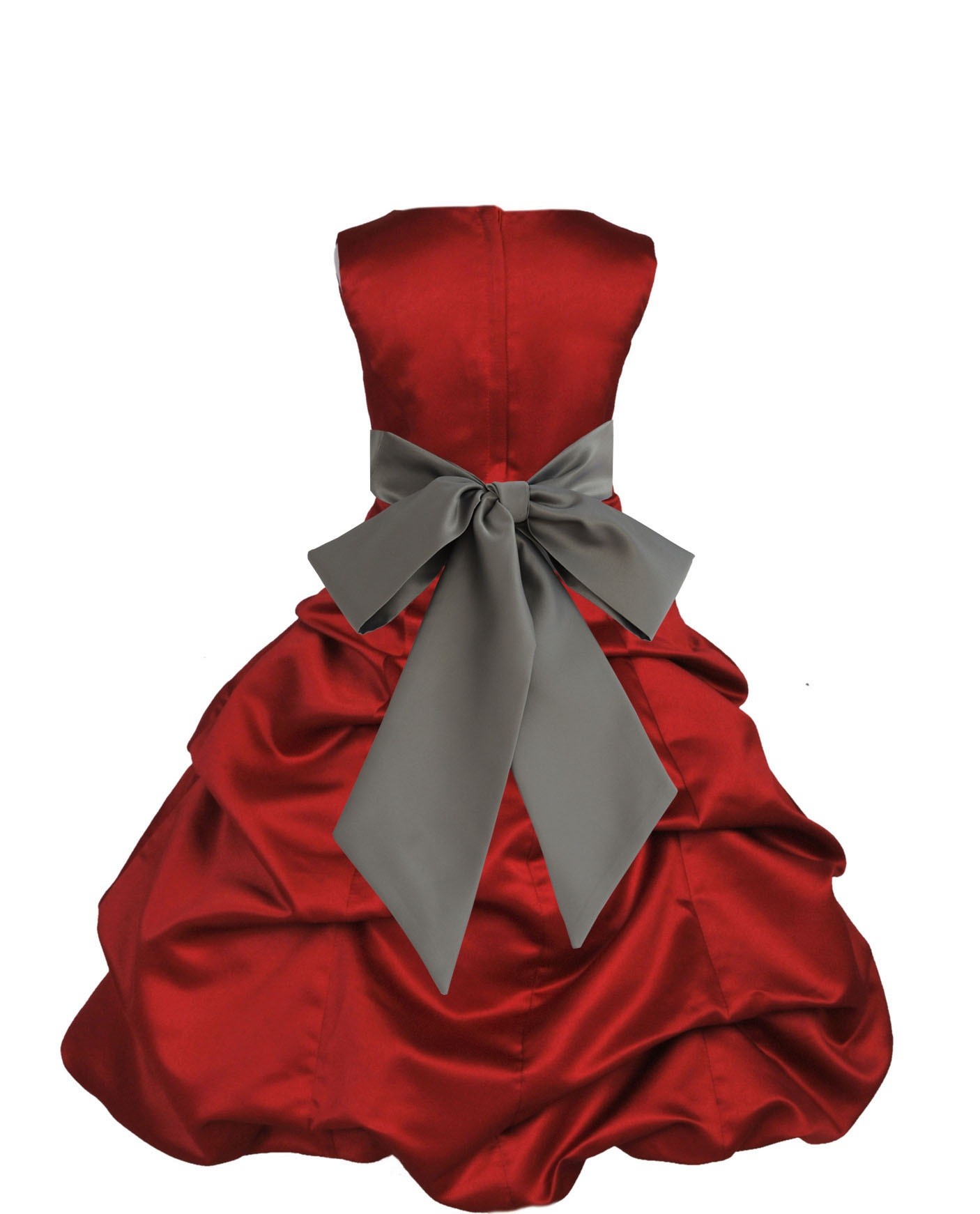 Apple Red/Mercury Satin Pick-Up Bubble Flower Girl Dress 806S