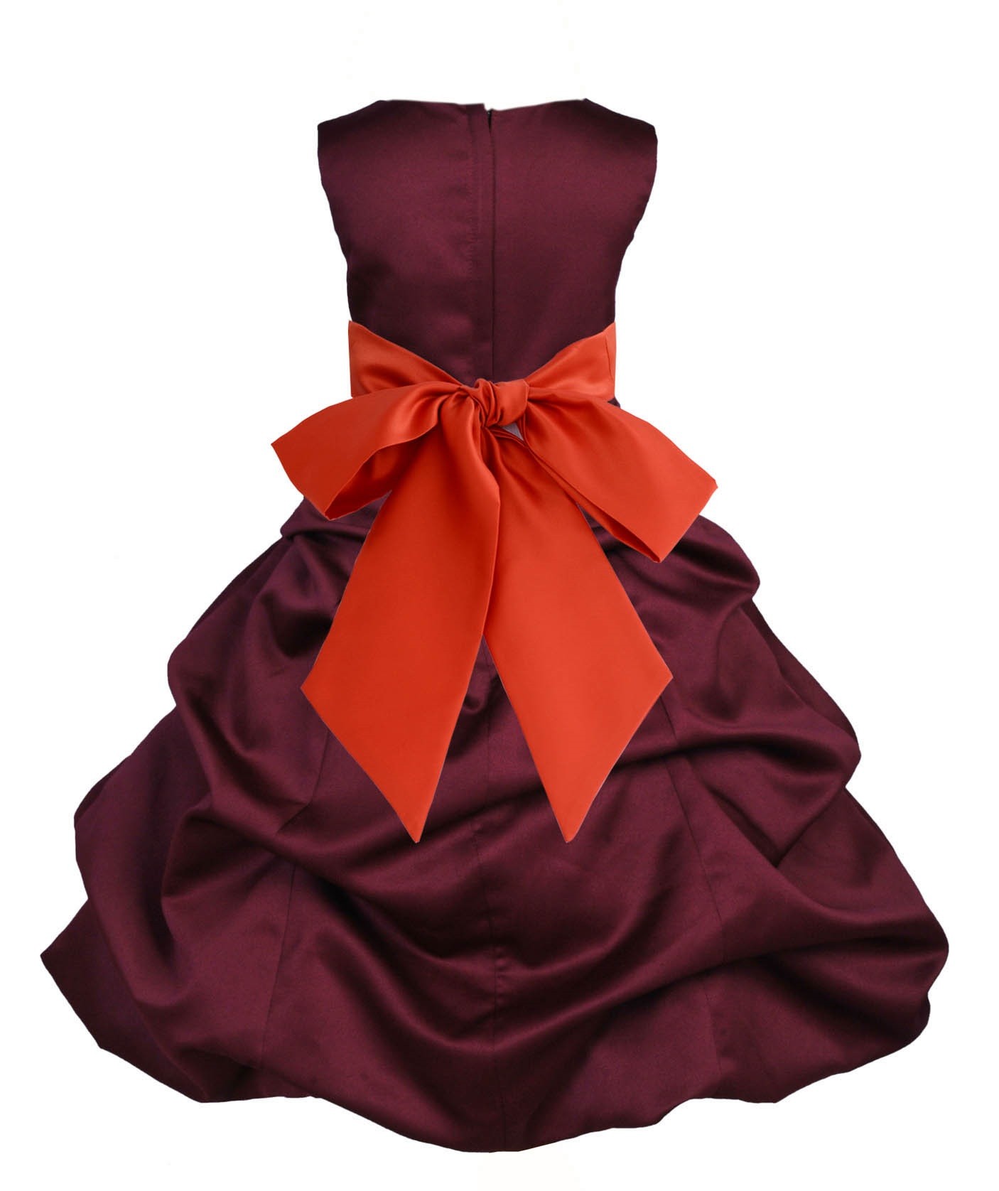 Burgundy/Persimmon Satin Pick-Up Bubble Flower Girl Dress Event 806S