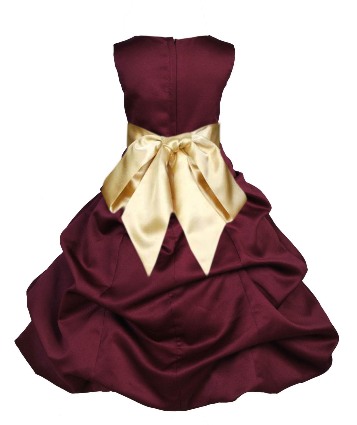 Burgundy/Gold Satin Pick-Up Bubble Flower Girl Dress Event 806S