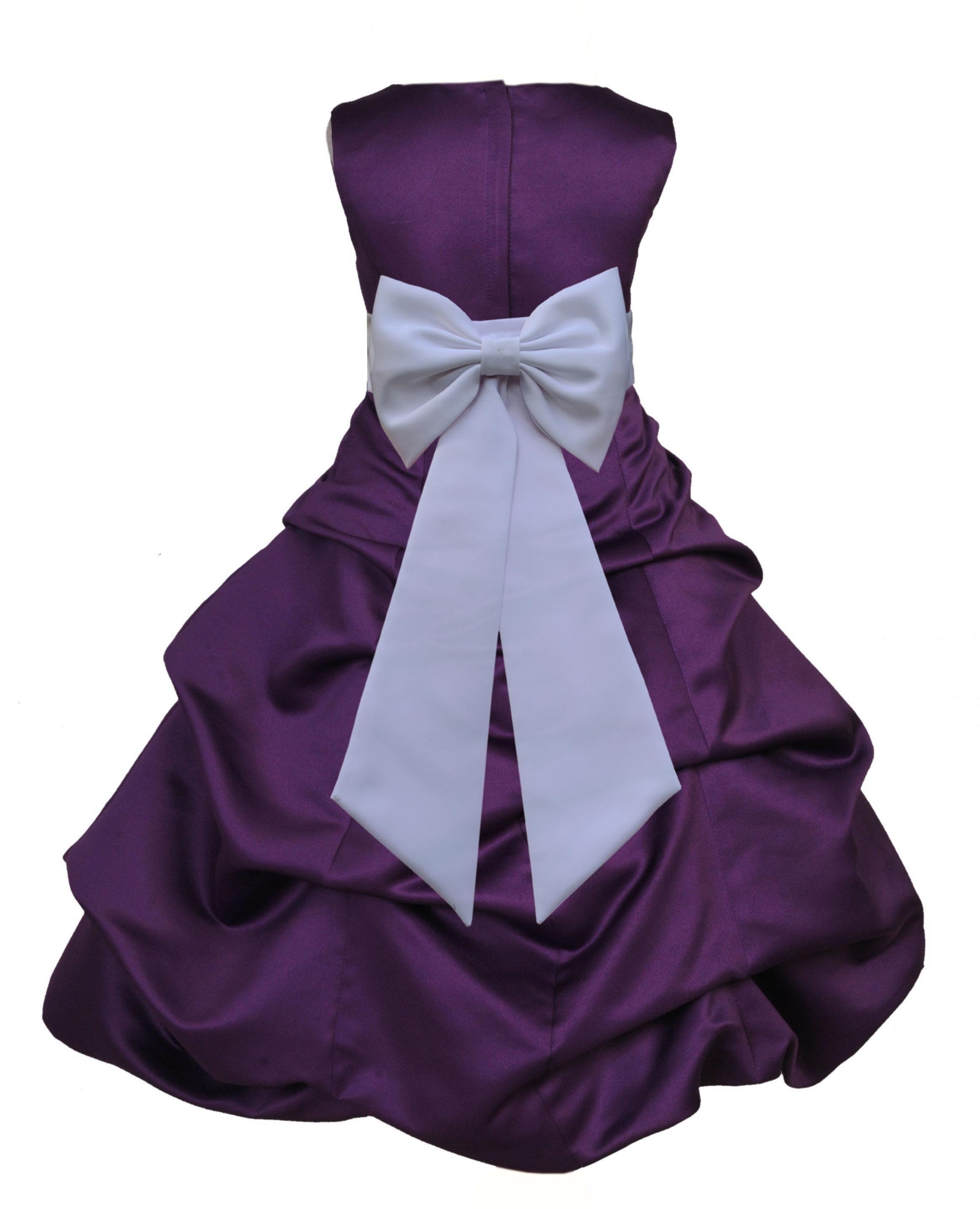 Purple/White Satin Pick-Up Bubble Flower Girl Dress Easter 808T