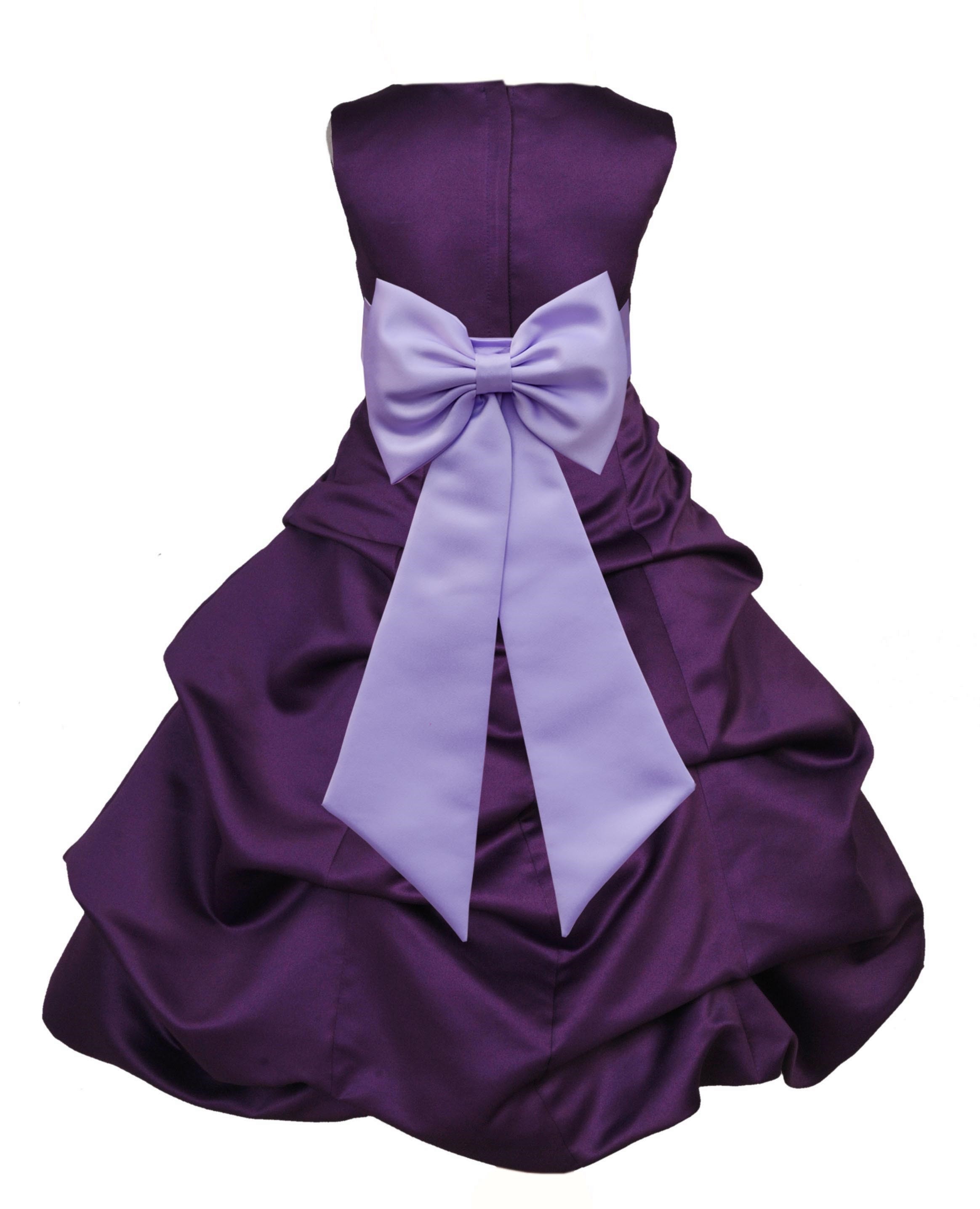 Purple/Lilac Satin Pick-Up Bubble Flower Girl Dress Easter 808T