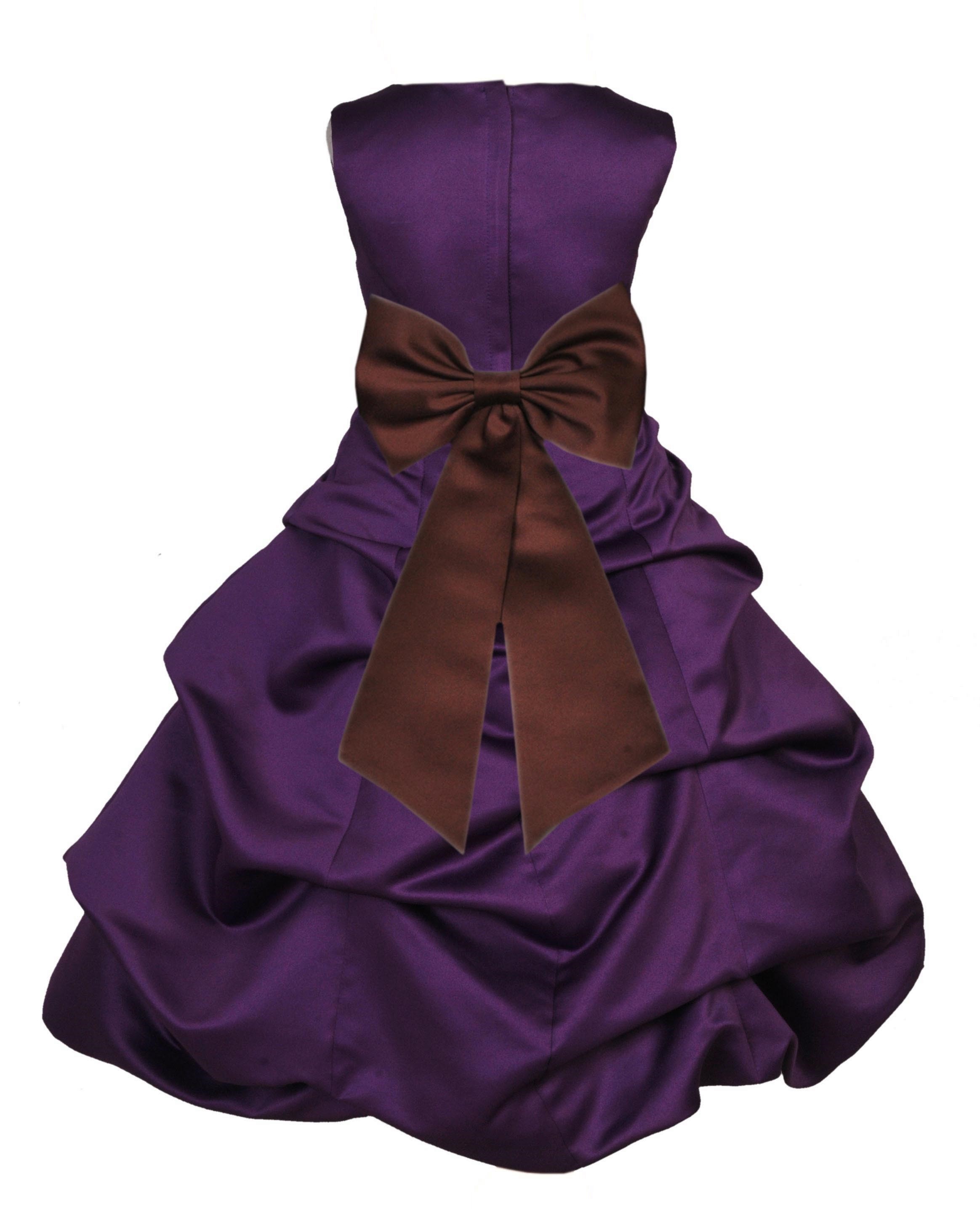 Purple/Brown Satin Pick-Up Bubble Flower Girl Dress Easter 808T