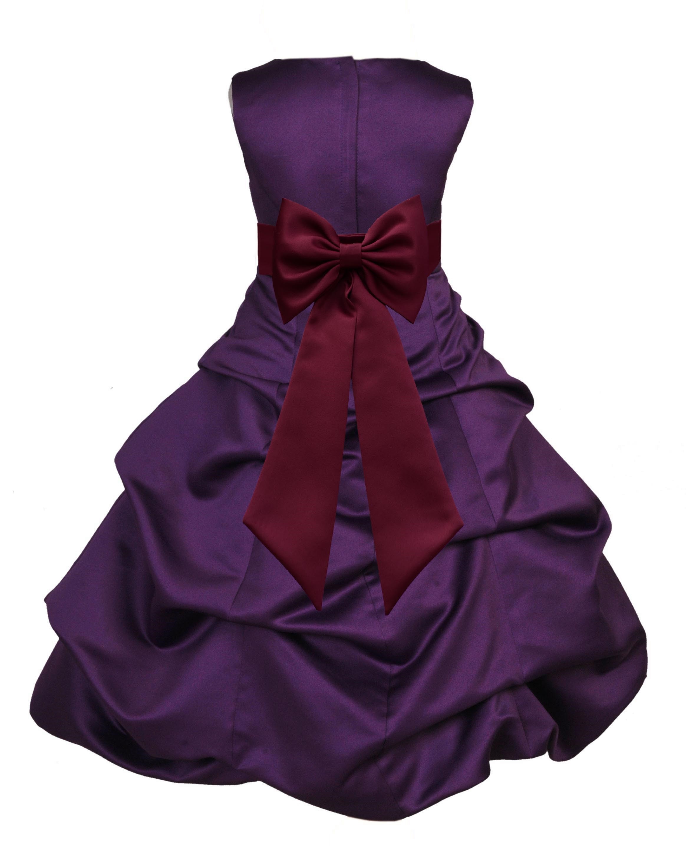 Purple/Burgundy Satin Pick-Up Bubble Flower Girl Dress Easter 808T
