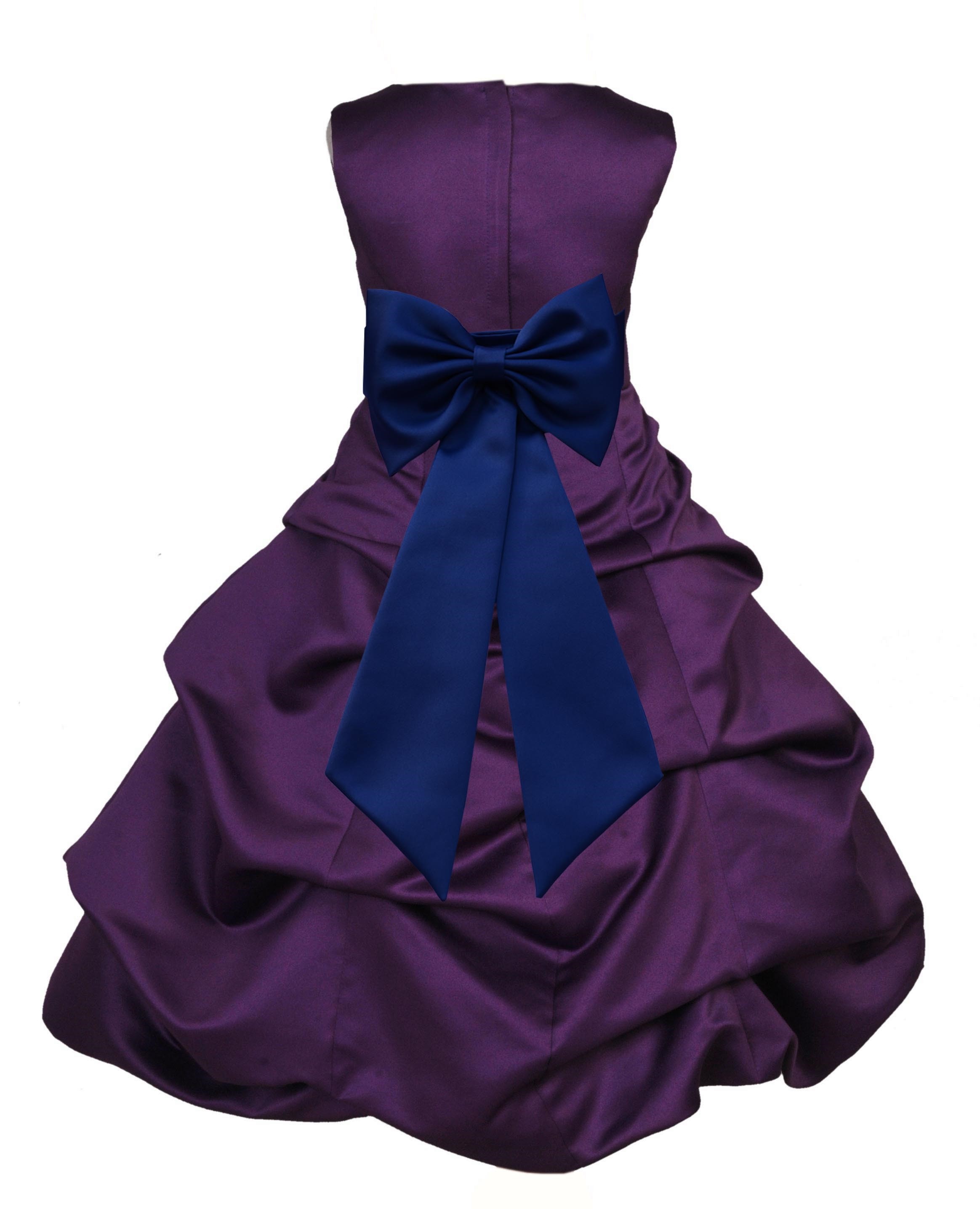 Purple/Navy Blue Satin Pick-Up Bubble Flower Girl Dress Easter 808T