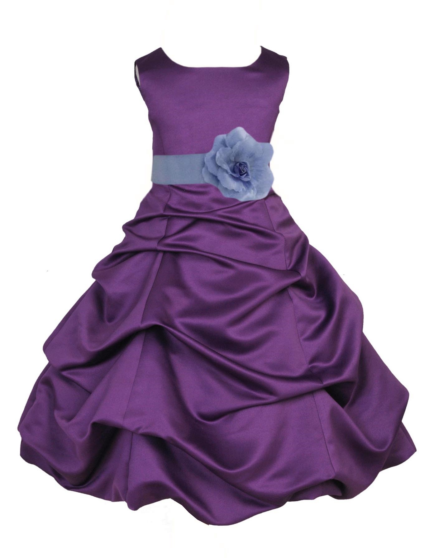 Purple/Bluebird Satin Pick-Up Bubble Flower Girl Dress Easter 808T