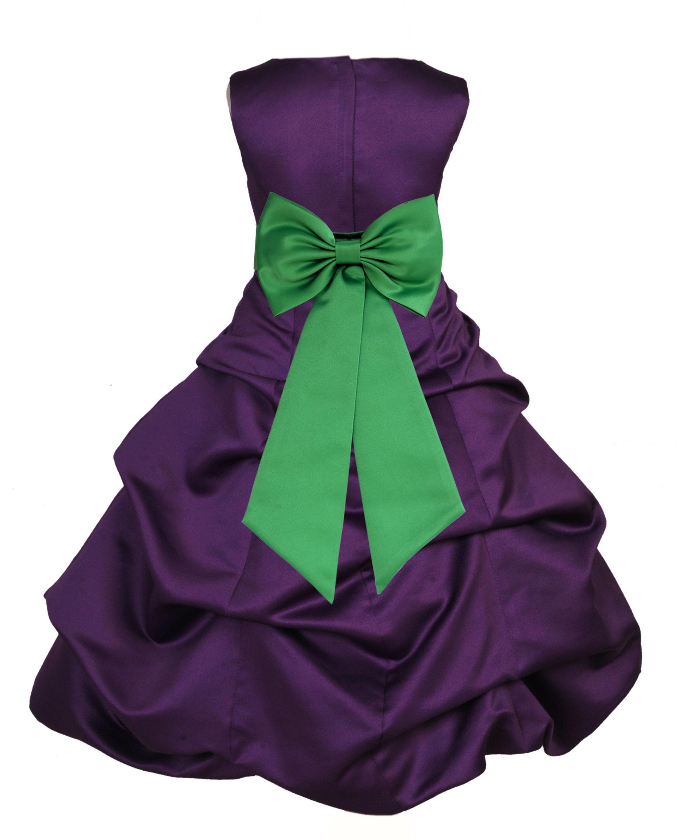 Purple/Lime Satin Pick-Up Bubble Flower Girl Dress Easter 808T