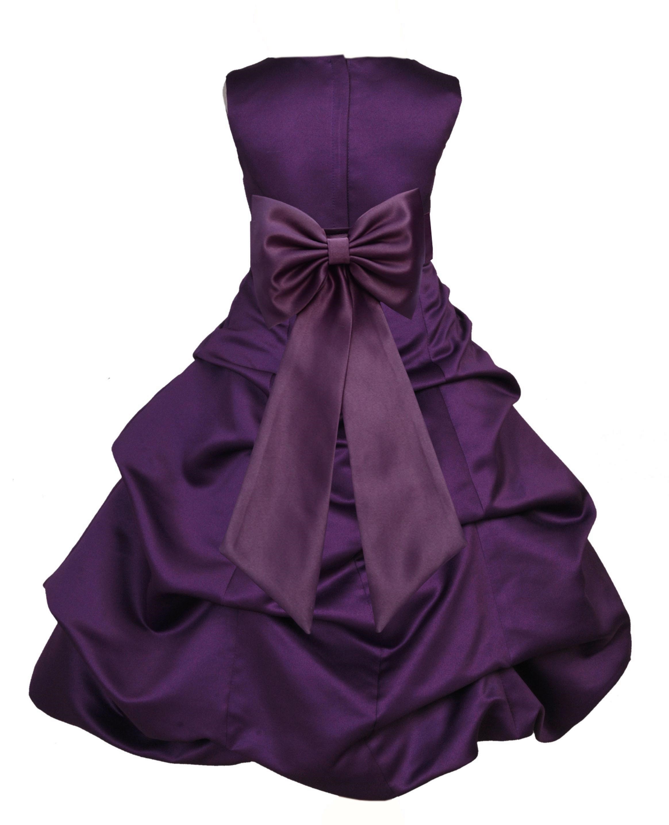 Purple/Plum Satin Pick-Up Bubble Flower Girl Dress Easter 808T
