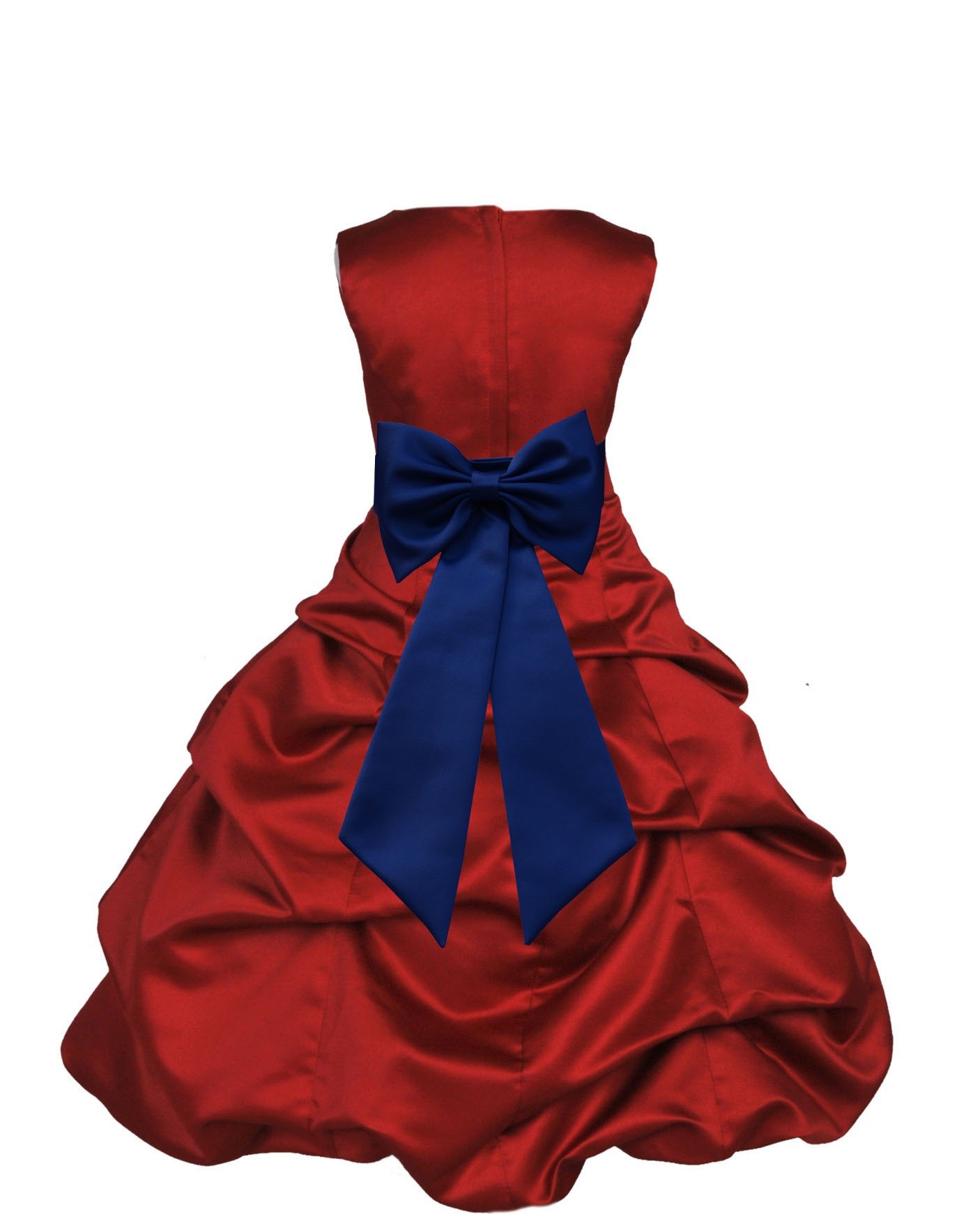 Apple Red/Navy Blue Satin Pick-Up Bubble Flower Girl Dress 808T