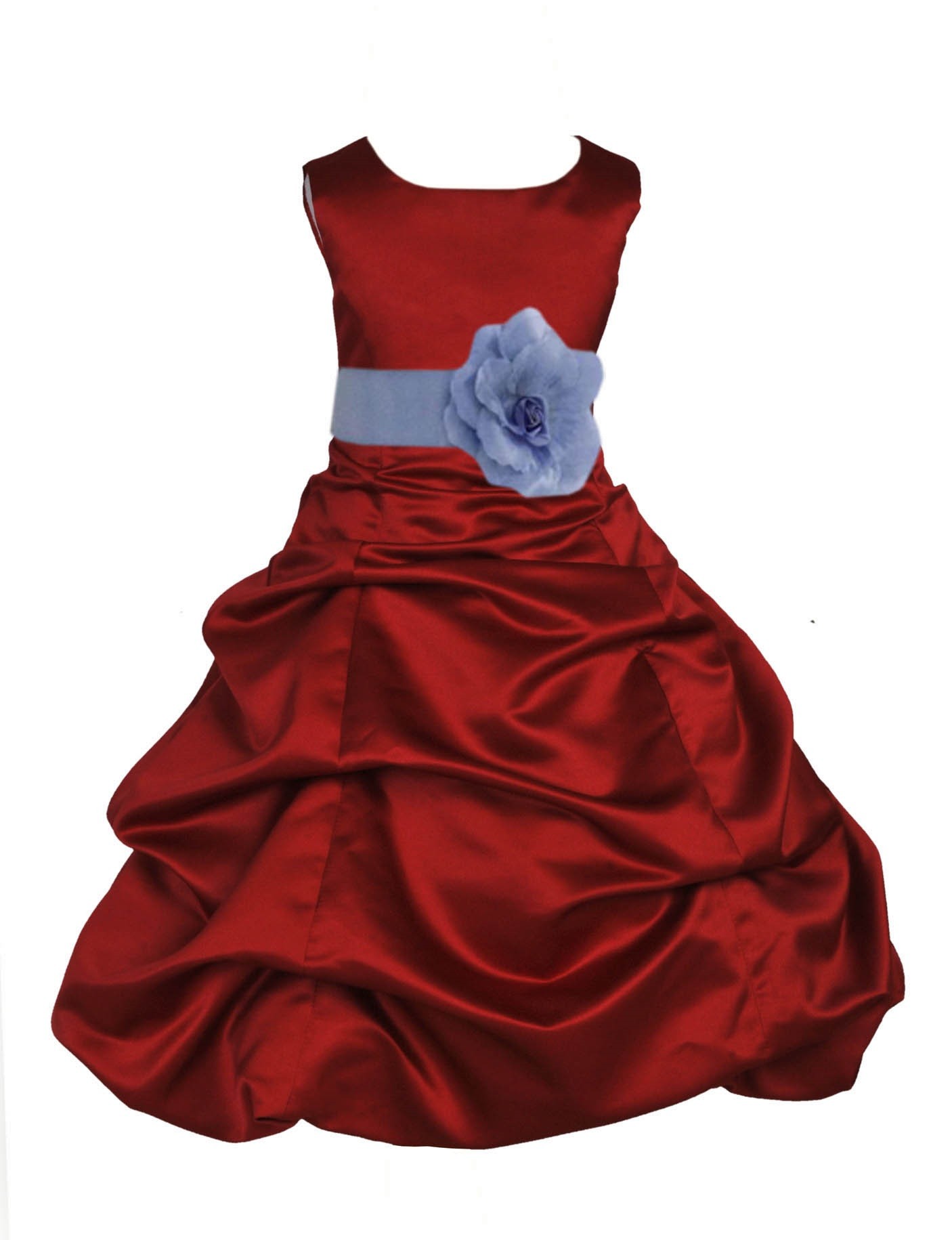 Apple Red/Bluebird Satin Pick-Up Bubble Flower Girl Dress 808T