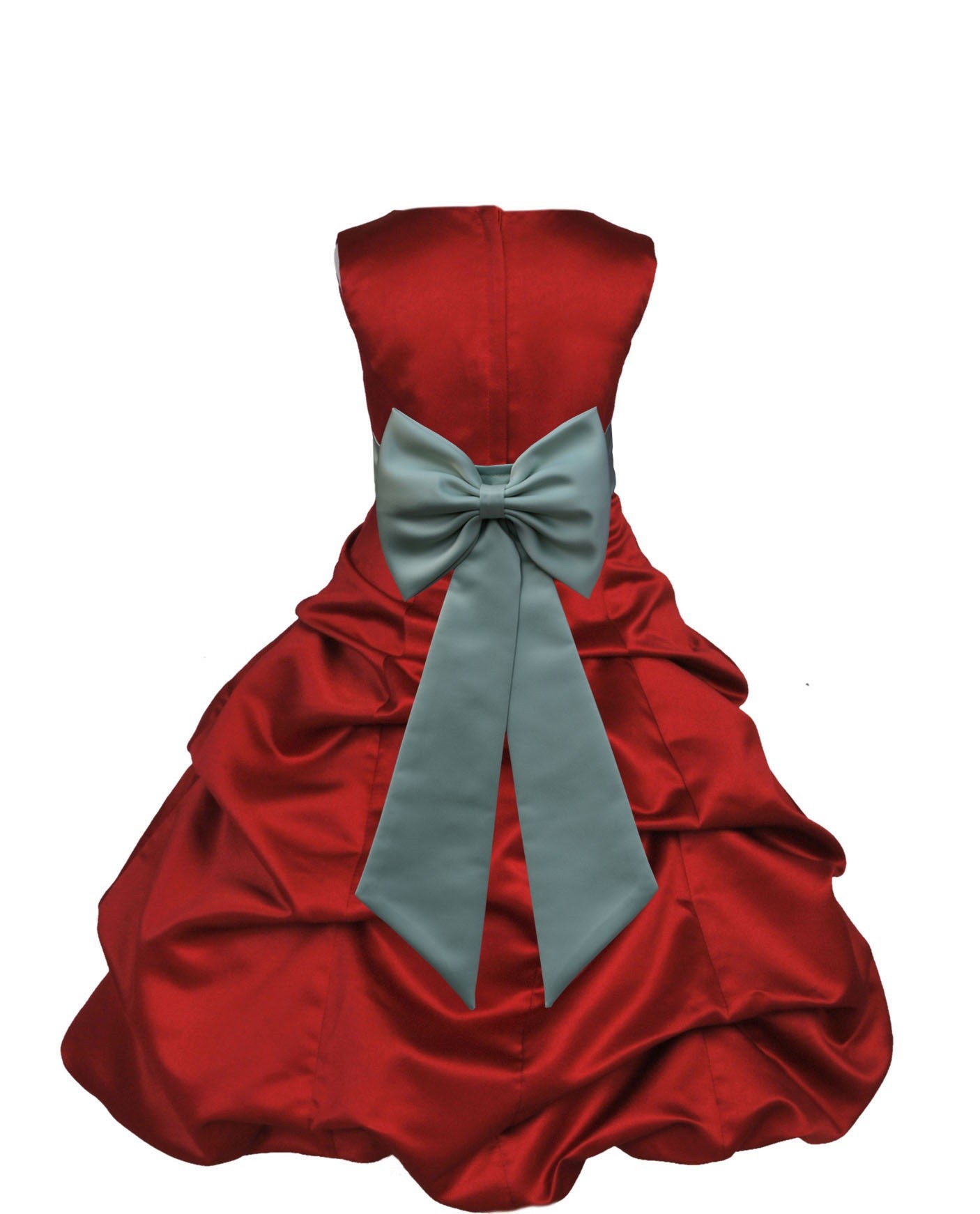 Apple Red/Sage Satin Pick-Up Bubble Flower Girl Dress 808T