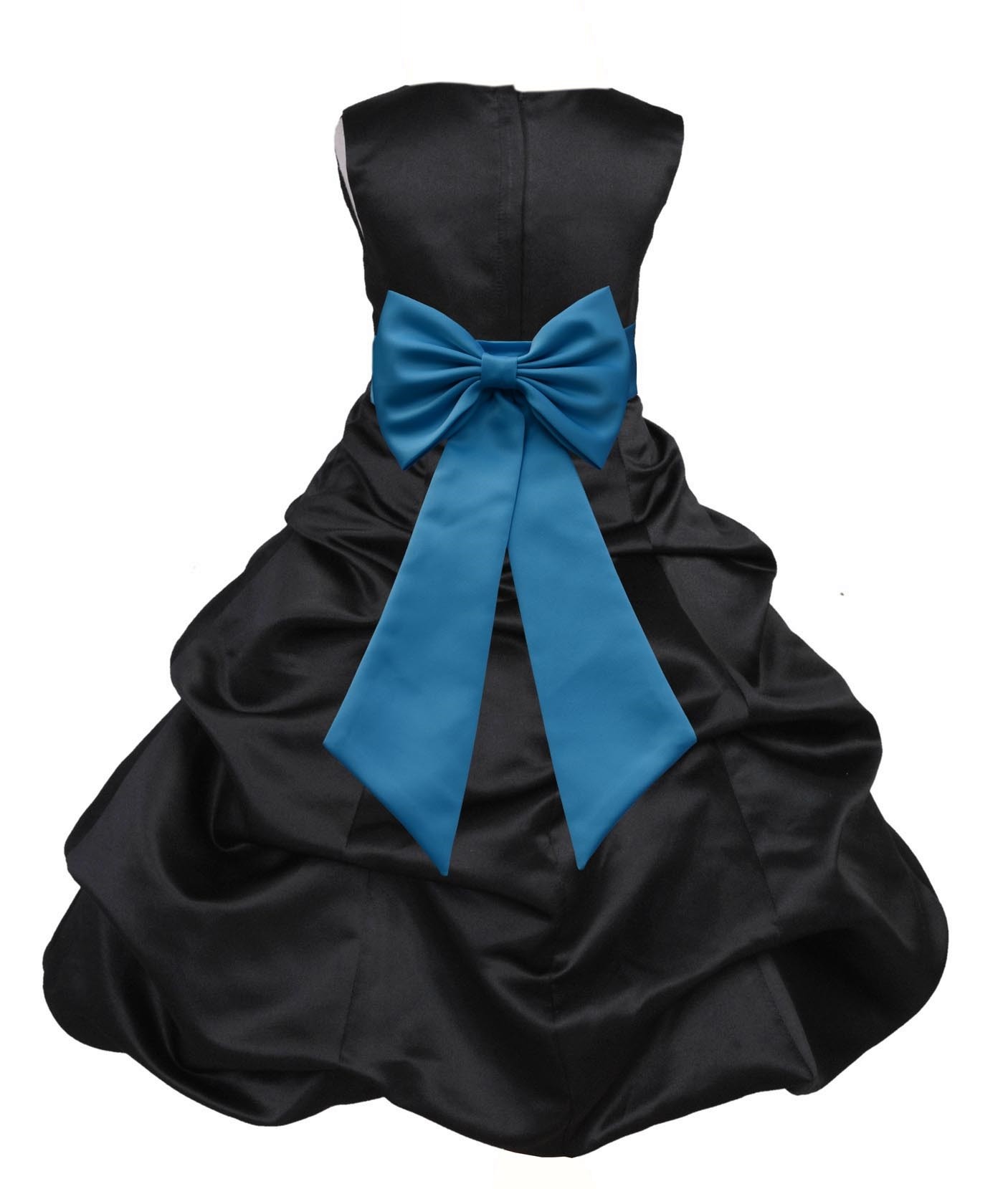 Black/Turquoise Satin Pick-Up Bubble Flower Girl Dress Formal 808T