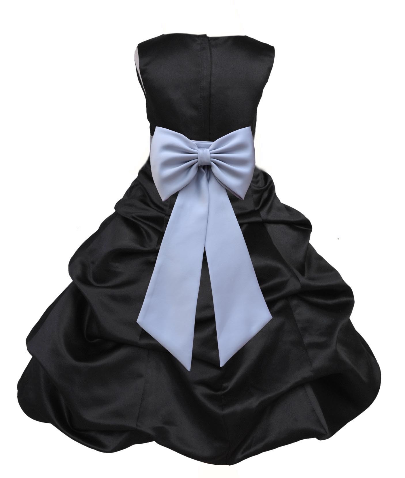 Black/Silver Satin Pick-Up Bubble Flower Girl Dress Formal 808T