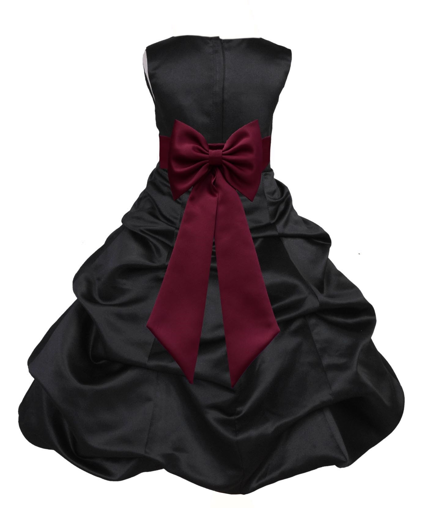 Black/Burgundy Satin Pick-Up Bubble Flower Girl Dress Formal 808T