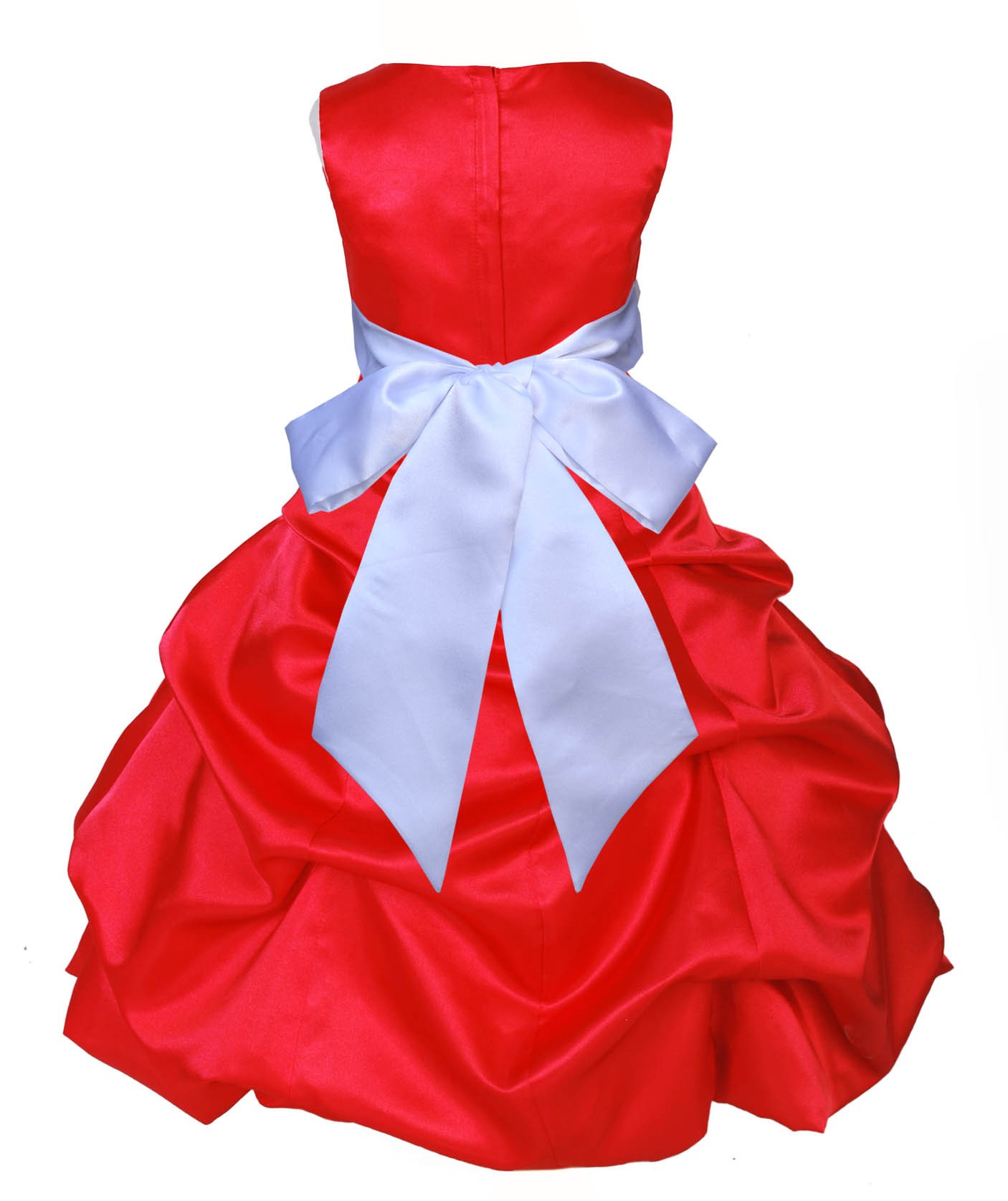 Red/White Satin Pick-Up Bubble Flower Girl Dress Christmas 806S