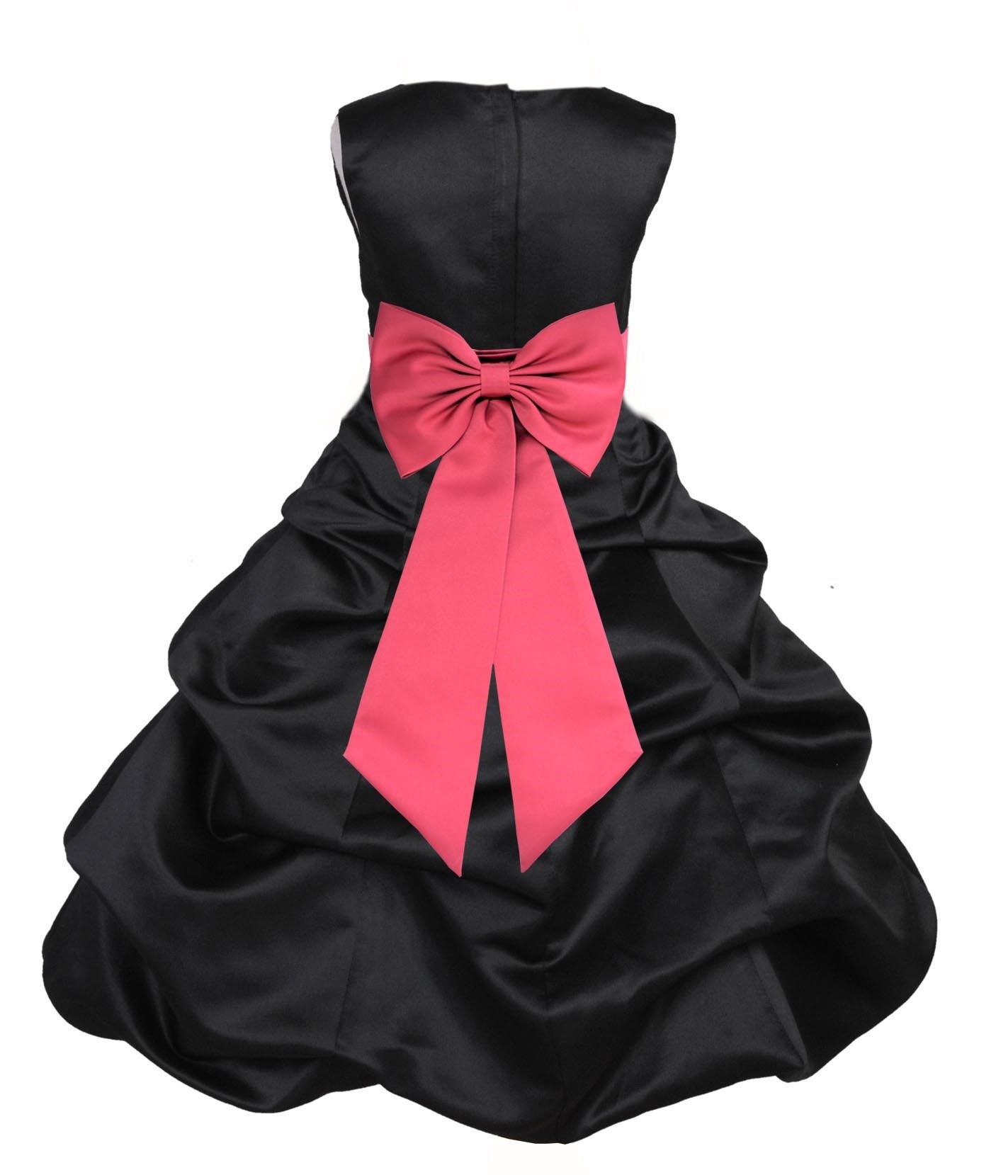 Black/Watermelon Satin Pick-Up Bubble Flower Girl Dress Formal 808T