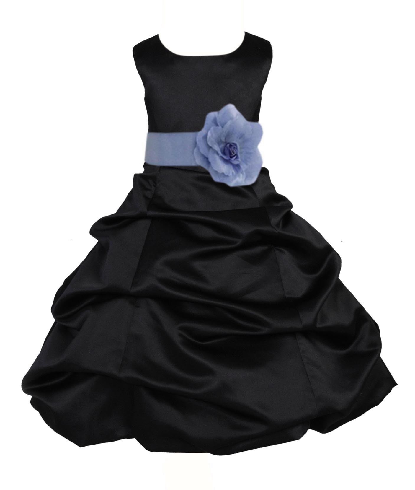 Black/Bluebird Satin Pick-Up Bubble Flower Girl Dress Formal 808T