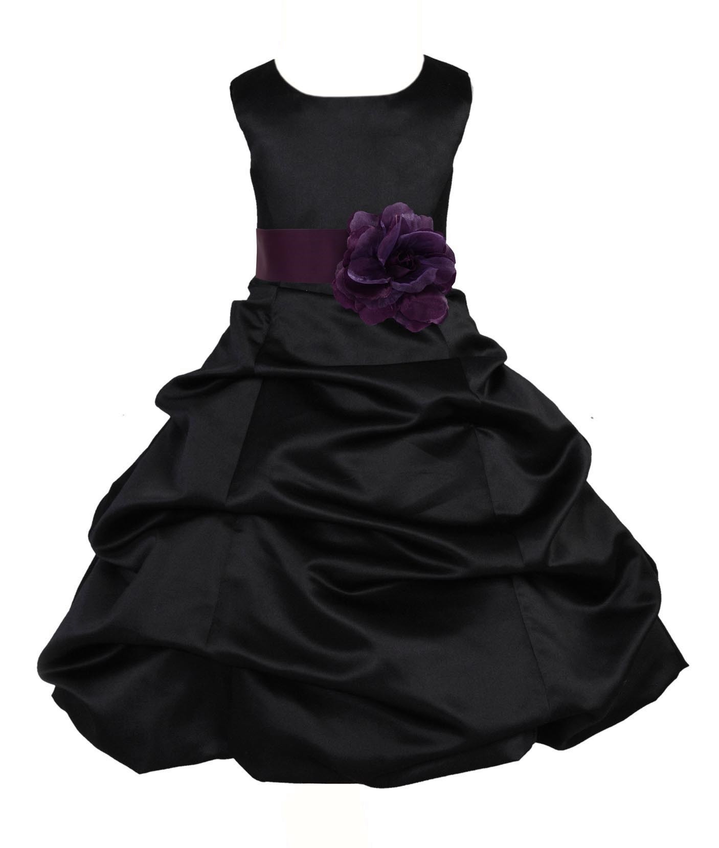 Black/Plum Satin Pick-Up Bubble Flower Girl Dress Formal 808T