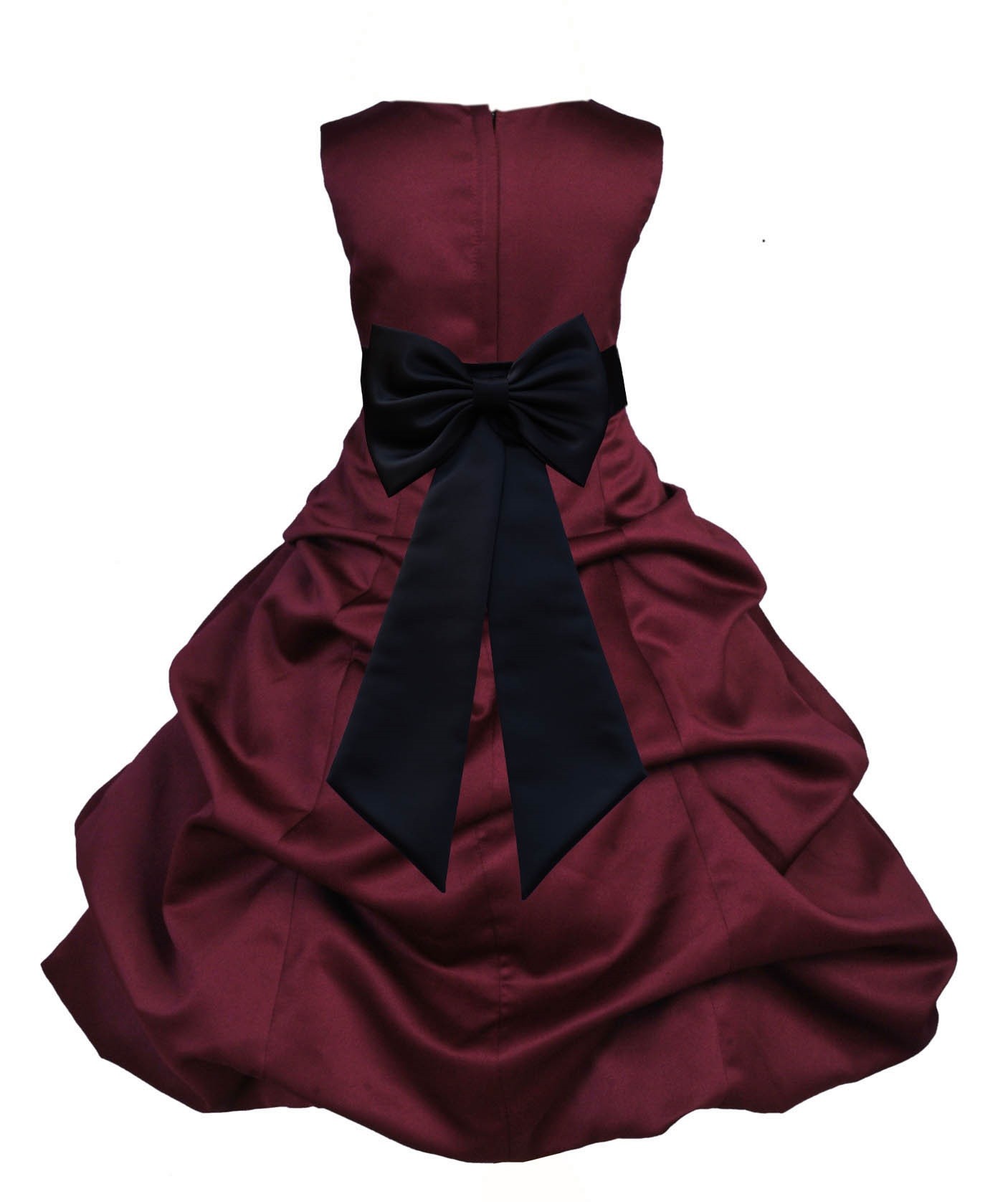 Burgundy/Black Satin Pick-Up Bubble Flower Girl Dress Event 808T
