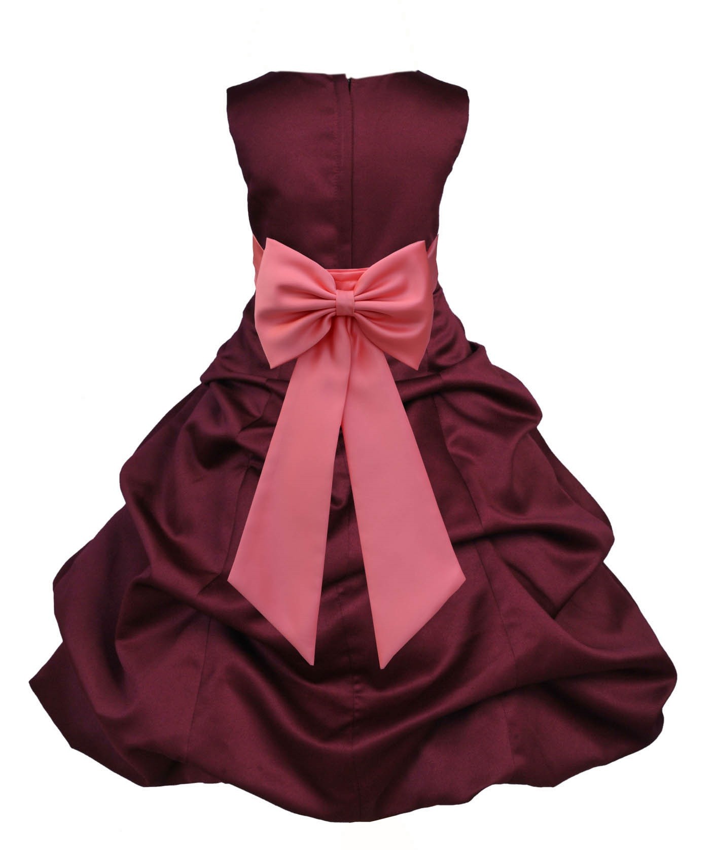 Burgundy/Coral Satin Pick-Up Bubble Flower Girl Dress Event 808T