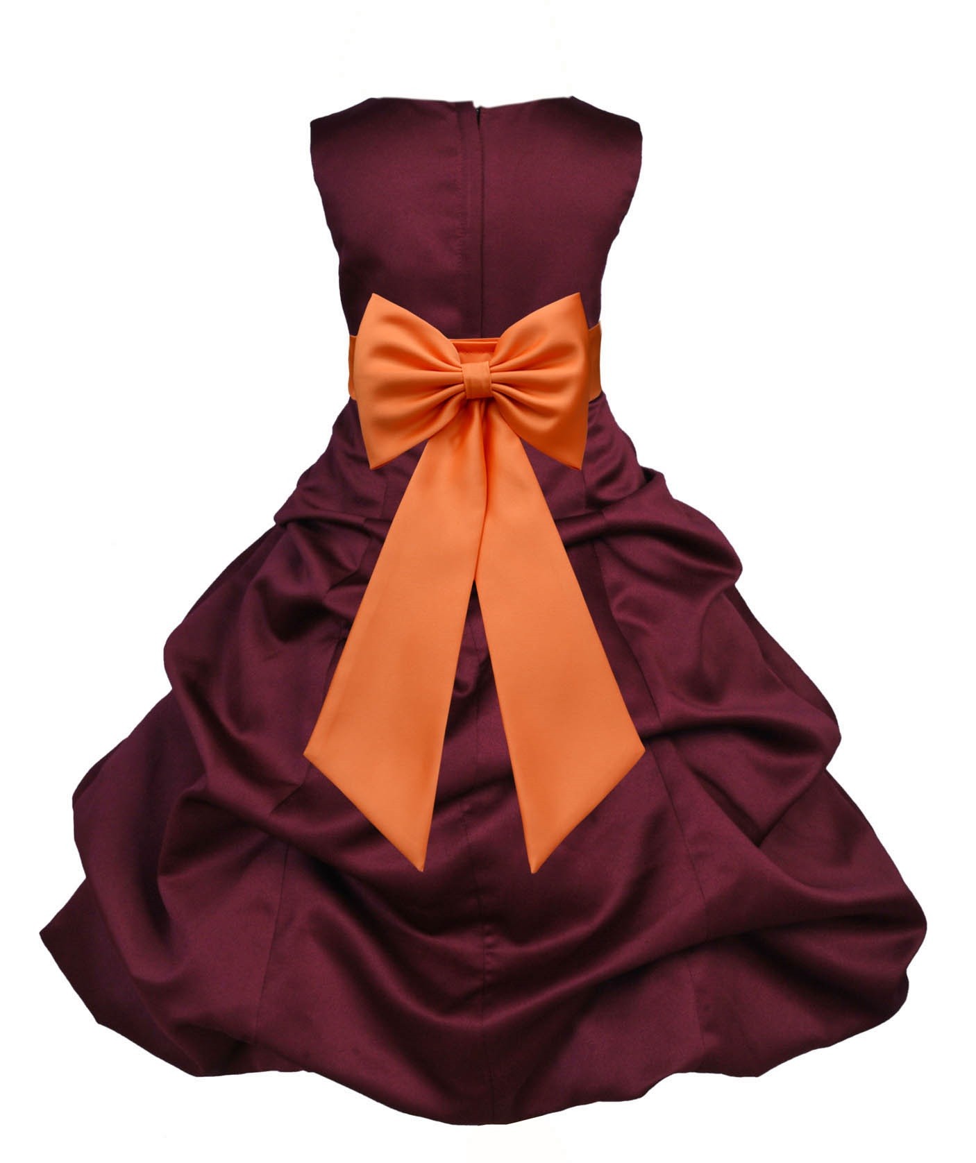 Burgundy/Orange Satin Pick-Up Bubble Flower Girl Dress Event 808T